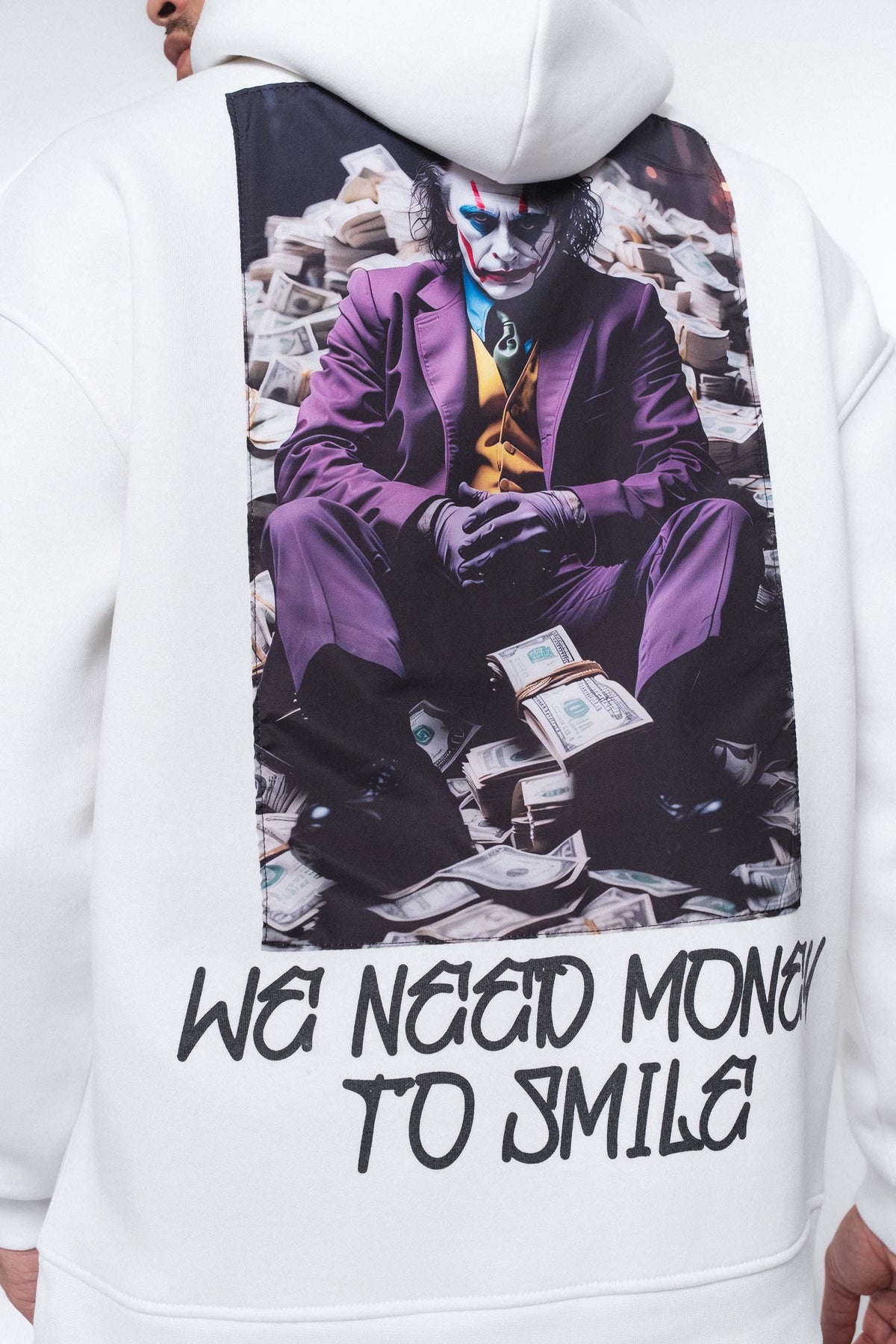 Need Money To Smile - Joker Beyaz Oversize Hoodie