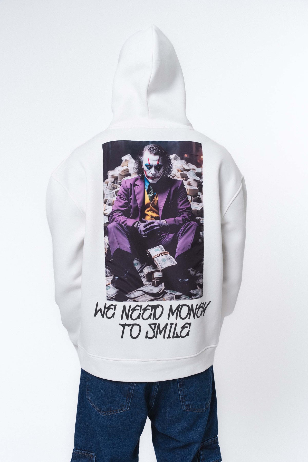 Need Money To Smile - Joker Beyaz Oversize Hoodie