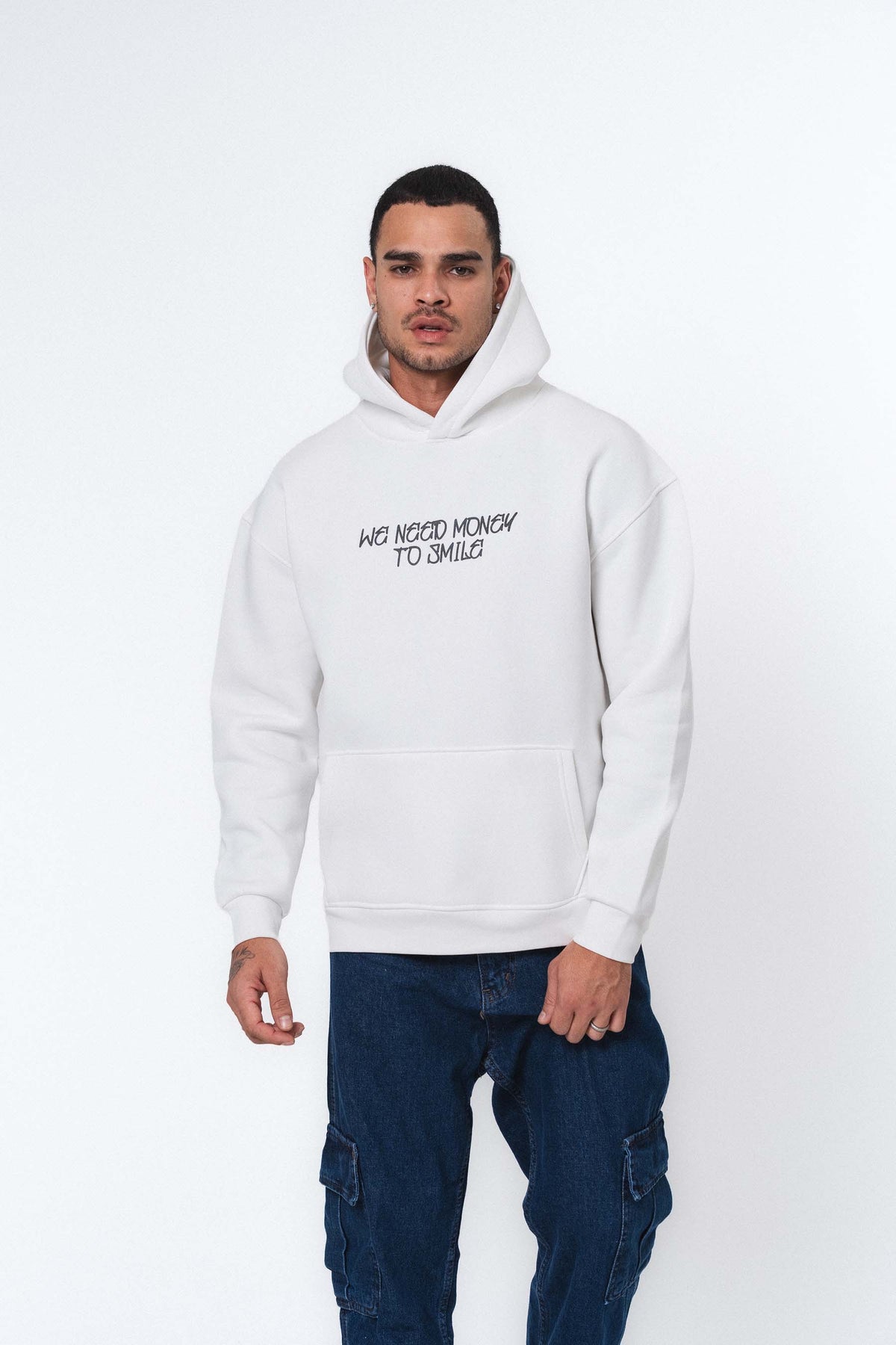 Need Money To Smile - Joker Beyaz Oversize Hoodie