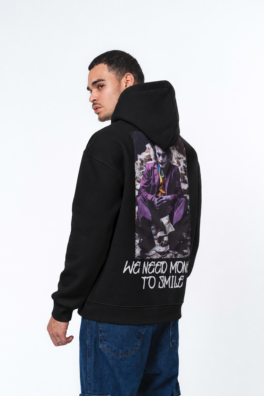 Need Money To Smile - Joker Siyah Oversize Hoodie