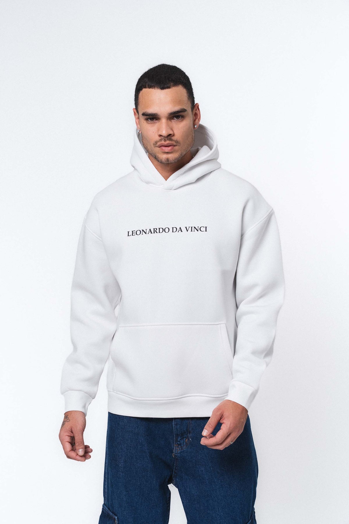 Leonardo Da Vinci Beyaz Oversize Hoodie