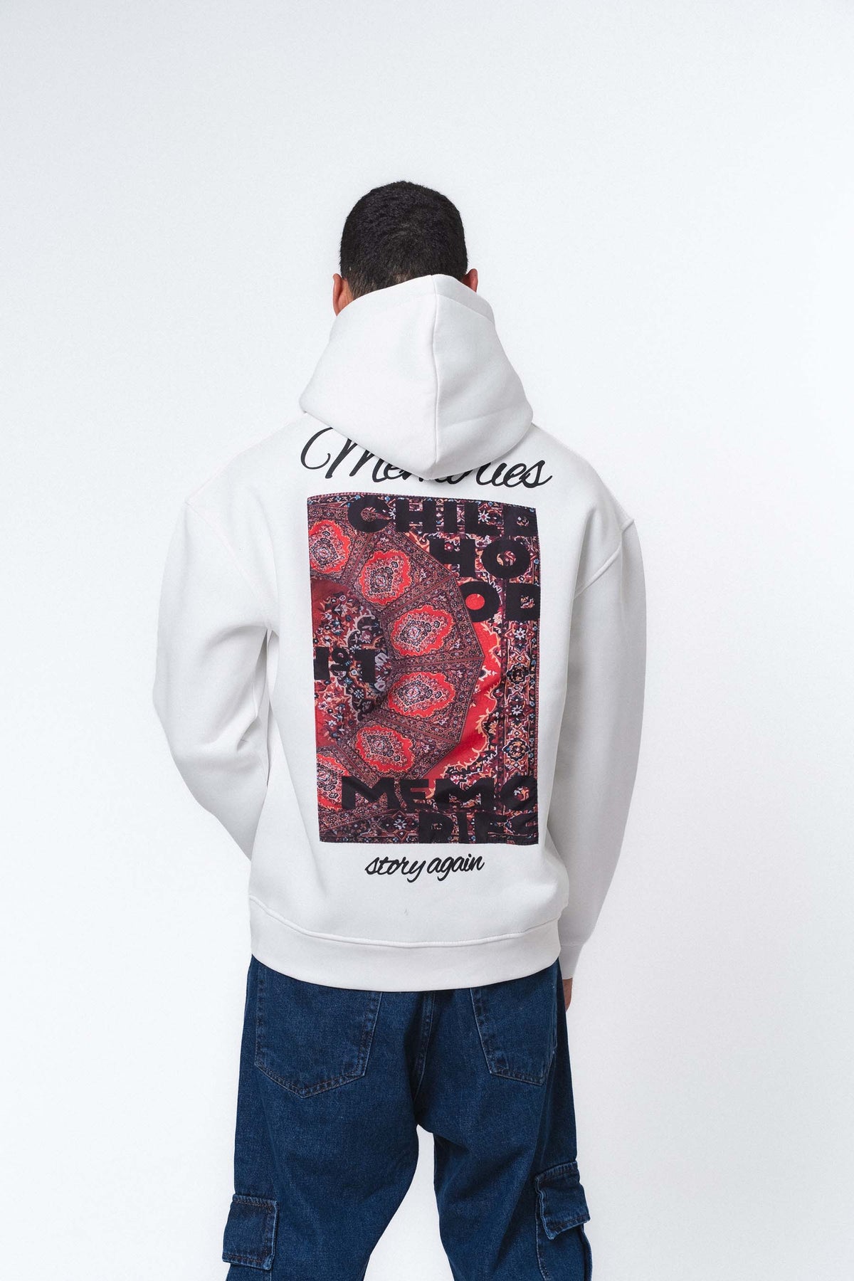 Etnik Tasarım Memories Beyaz Oversize Hoodie