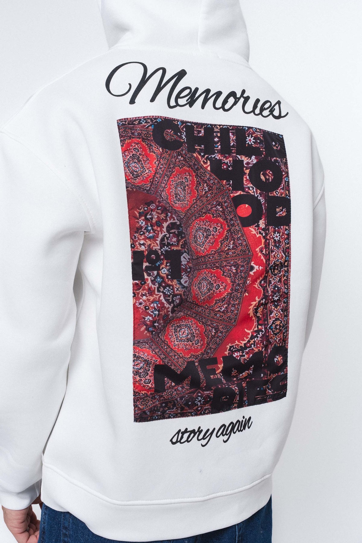 Etnik Tasarım Memories Beyaz Oversize Hoodie