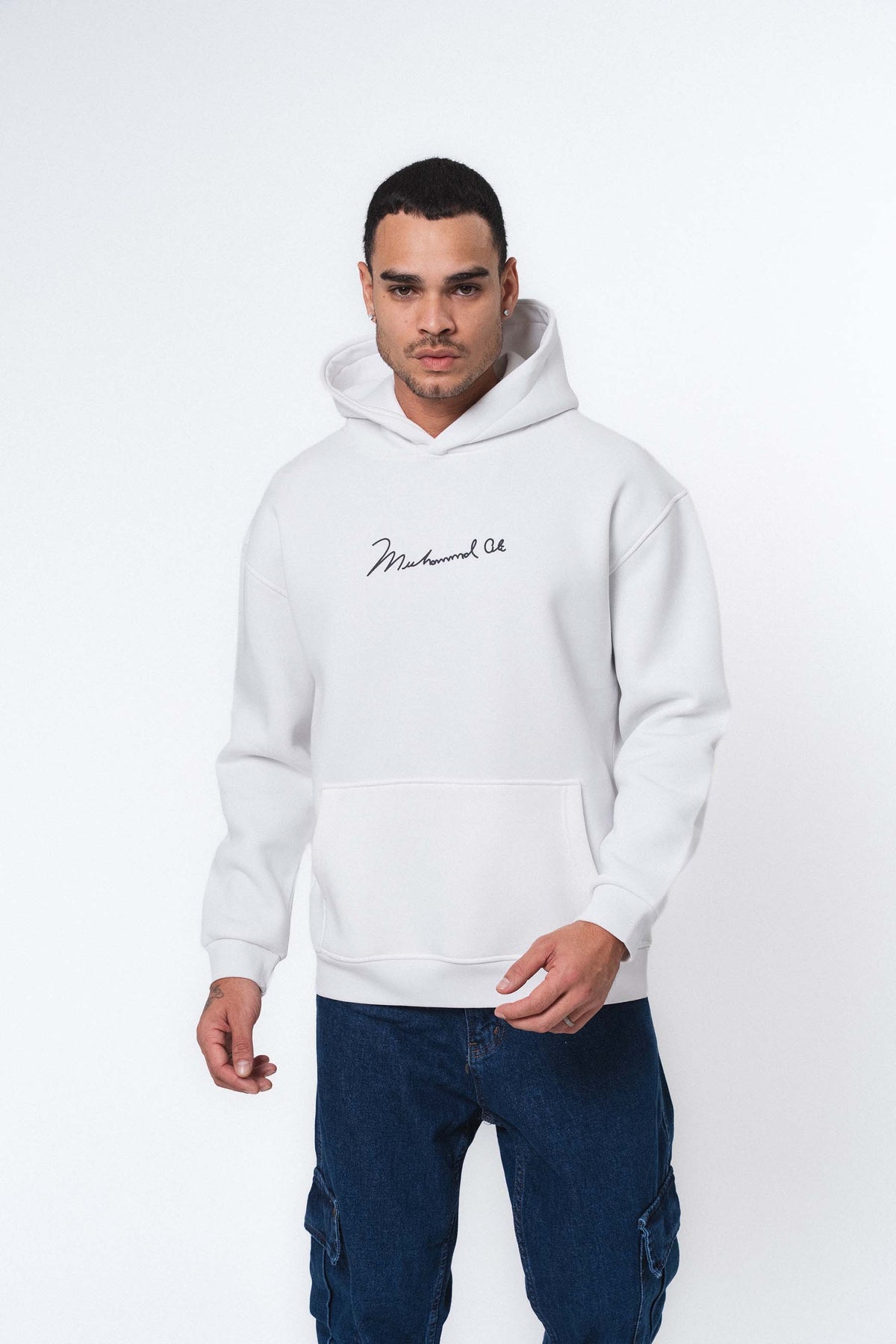 Muhammed Ali Beyaz Oversize Hoodie