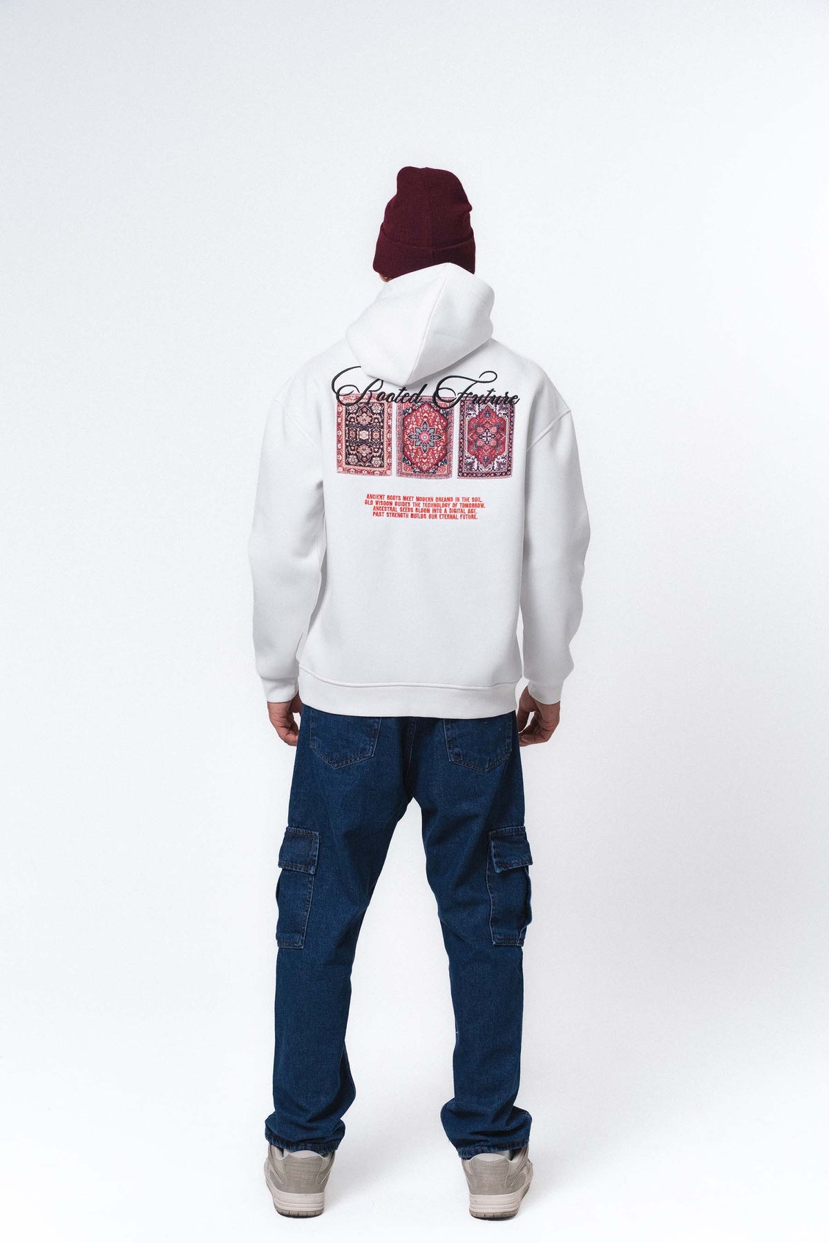 Etnik Tasarım - Rooted Future Beyaz Oversize Hoodie