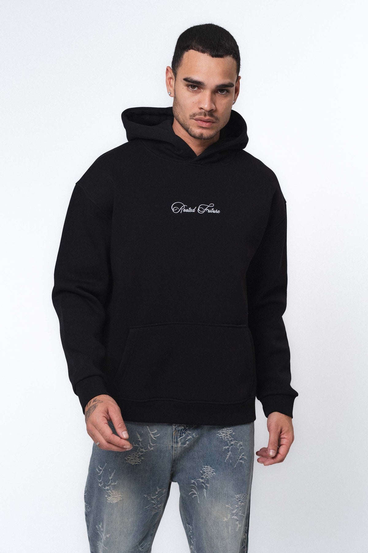 Etnik Tasarım - Rooted Future Siyah Oversize Hoodie