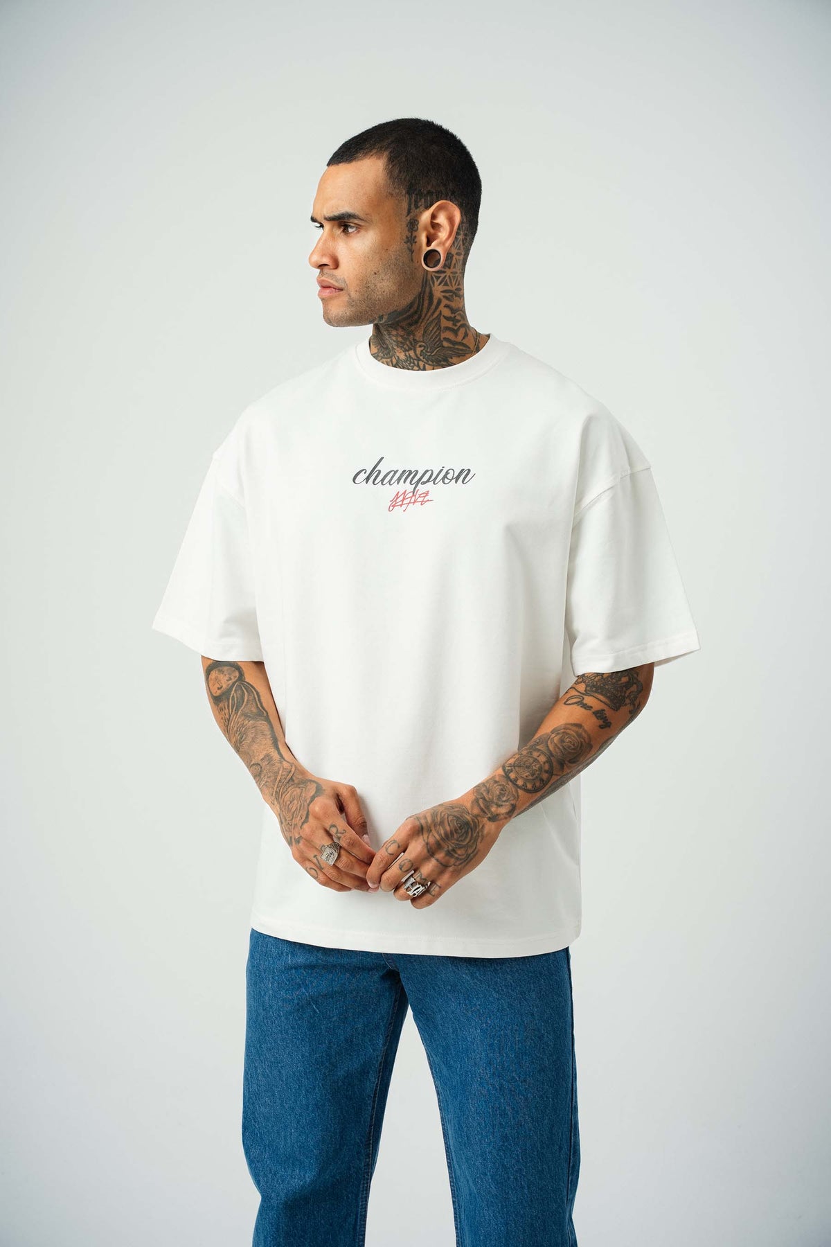 Khabib Nurmagomedov Baskılı Beyaz Oversize T-Shirt