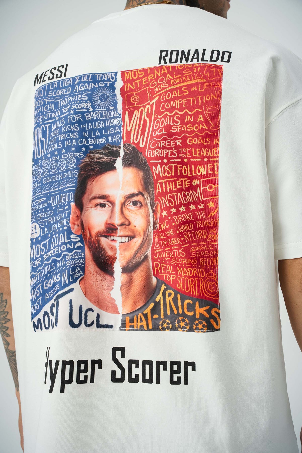 Messi Ronaldo Baskılı Beyaz Oversize T-Shirt