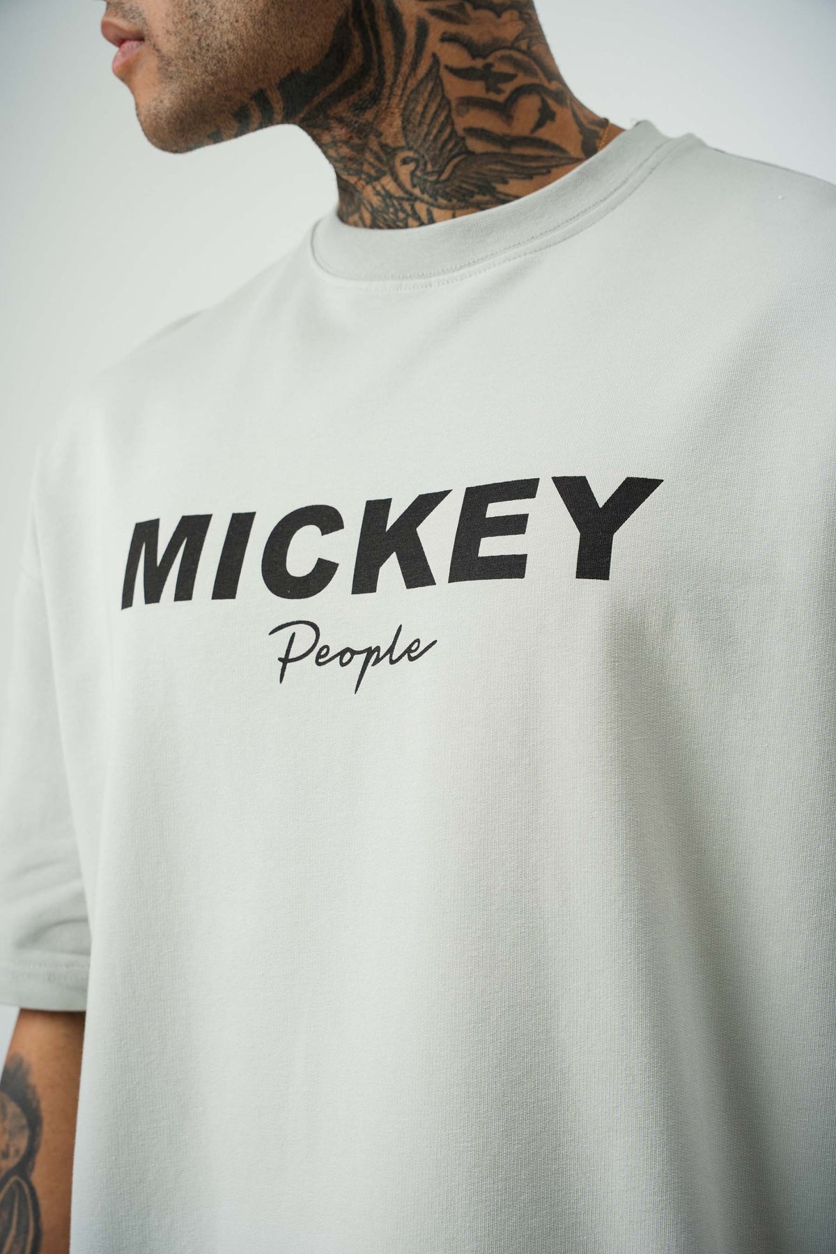 Mickey People Baskılı Gri Oversize T-Shirt