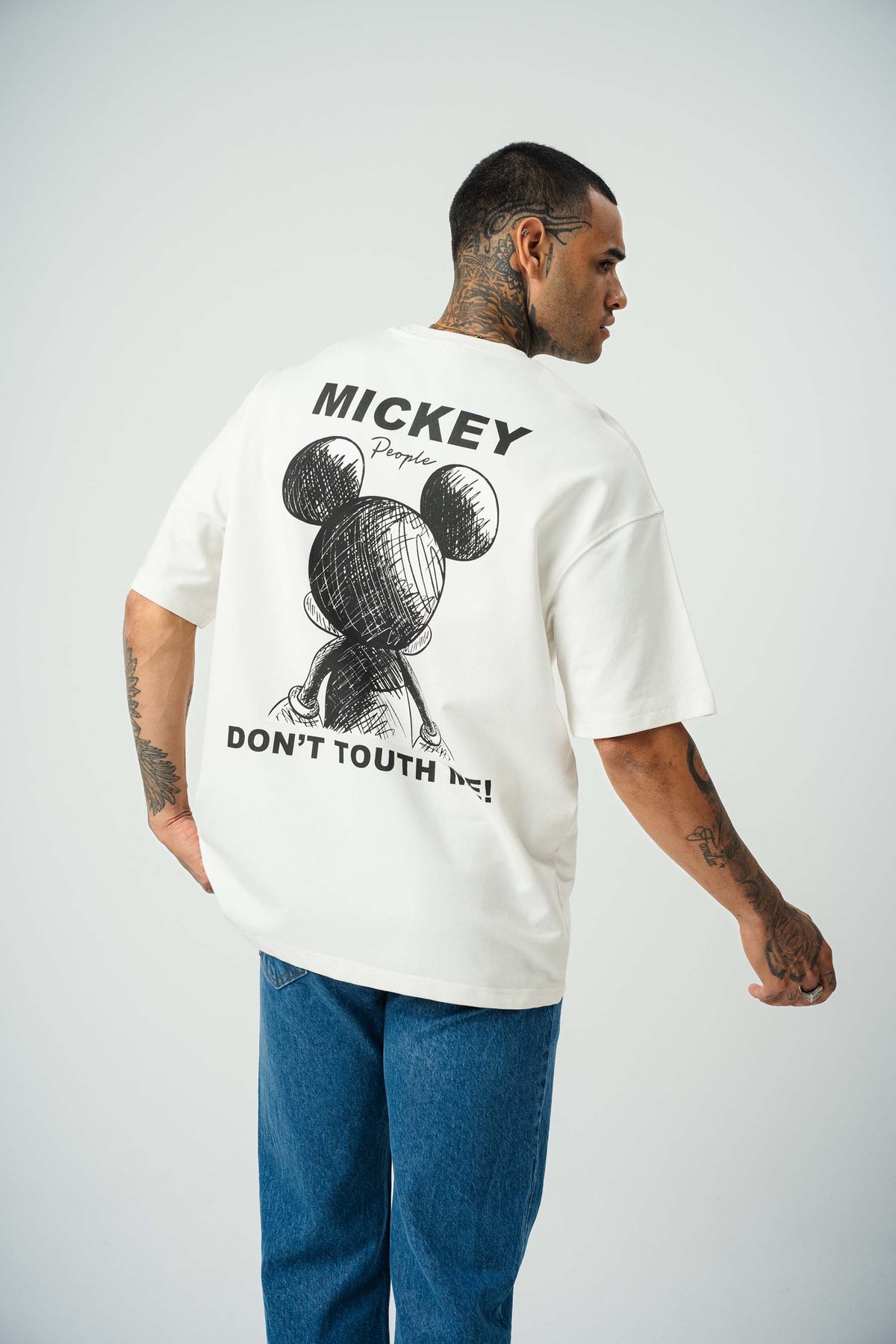 Mickey People Baskılı Beyaz Oversize T-Shirt