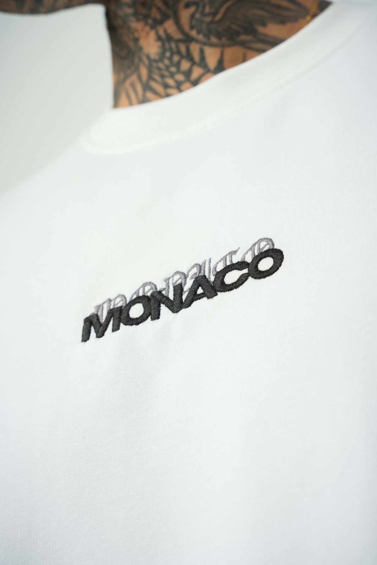 Monaco Baskılı Beyaz Oversize T-Shirt
