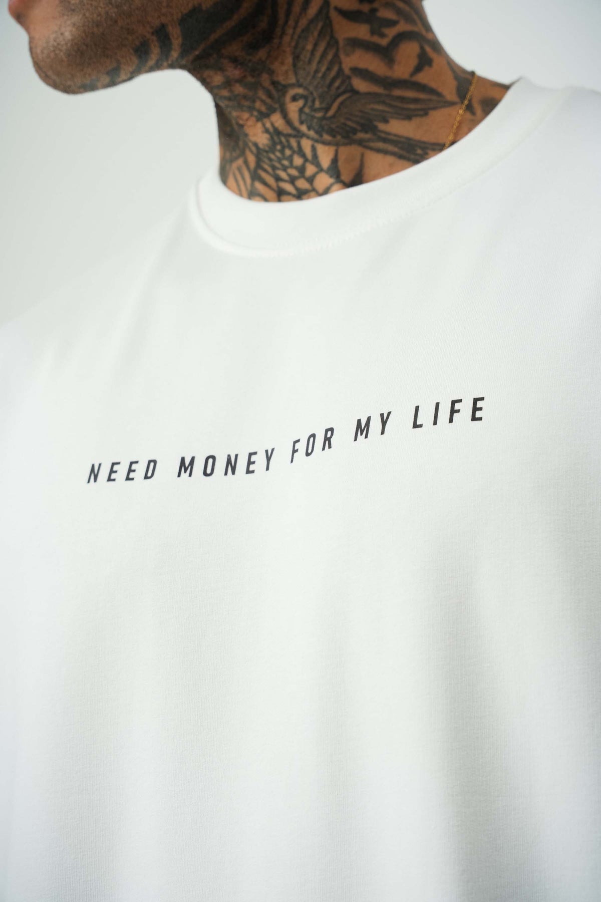 Need Money Pablo Escobar For Life Baskılı Beyaz Oversize T-Shirt