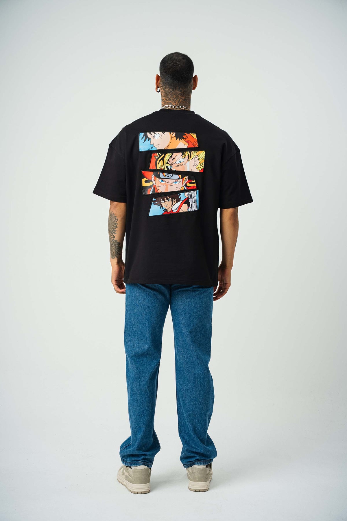 One Piece Baskılı Siyah Oversize T-Shirt