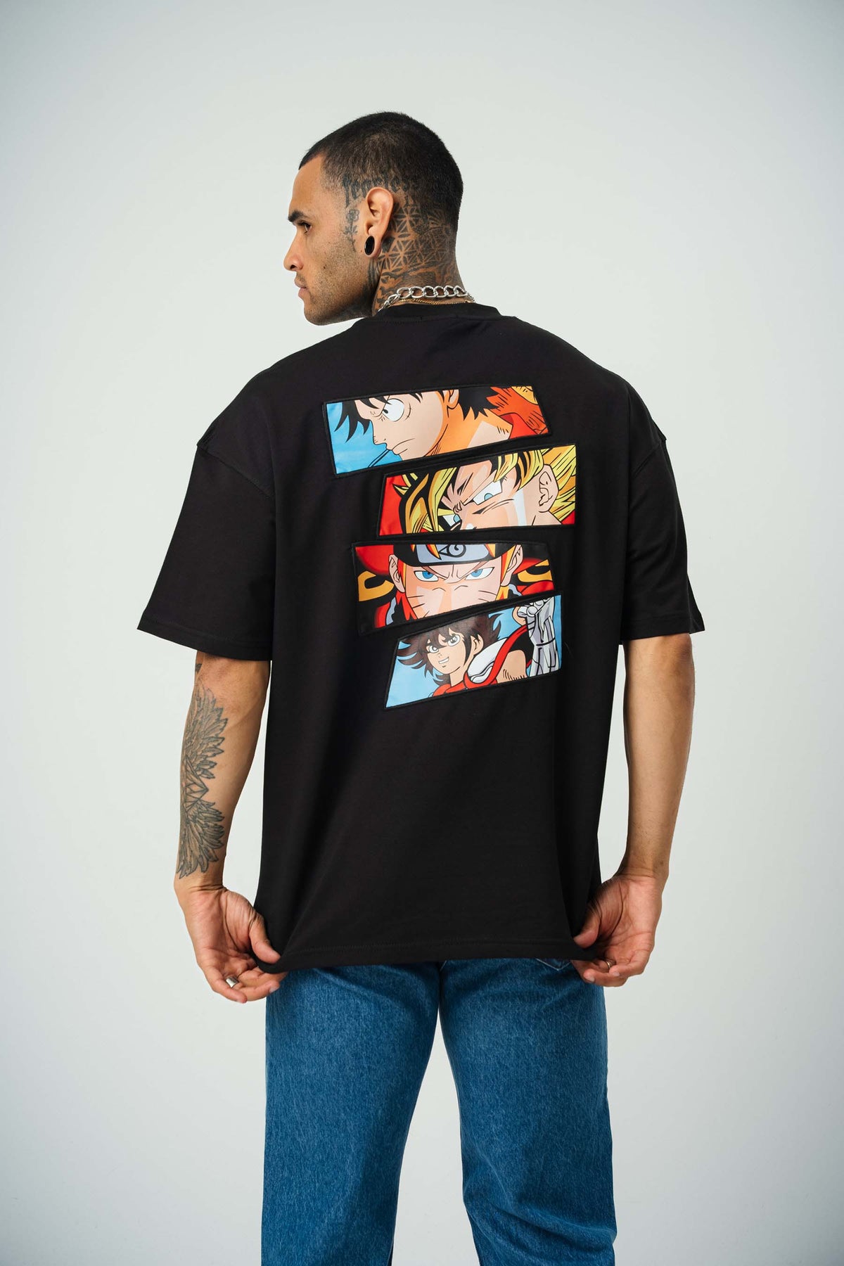 One Piece Baskılı Siyah Oversize T-Shirt