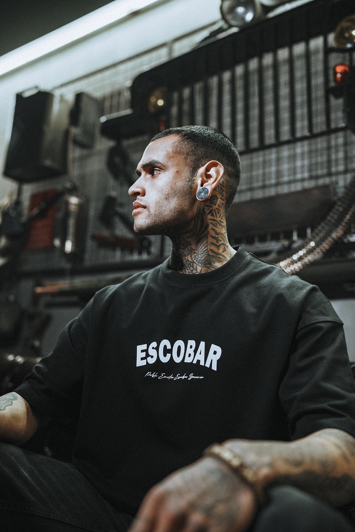 Escobar Patch Baskılı Oversize Siyah T-Shirt