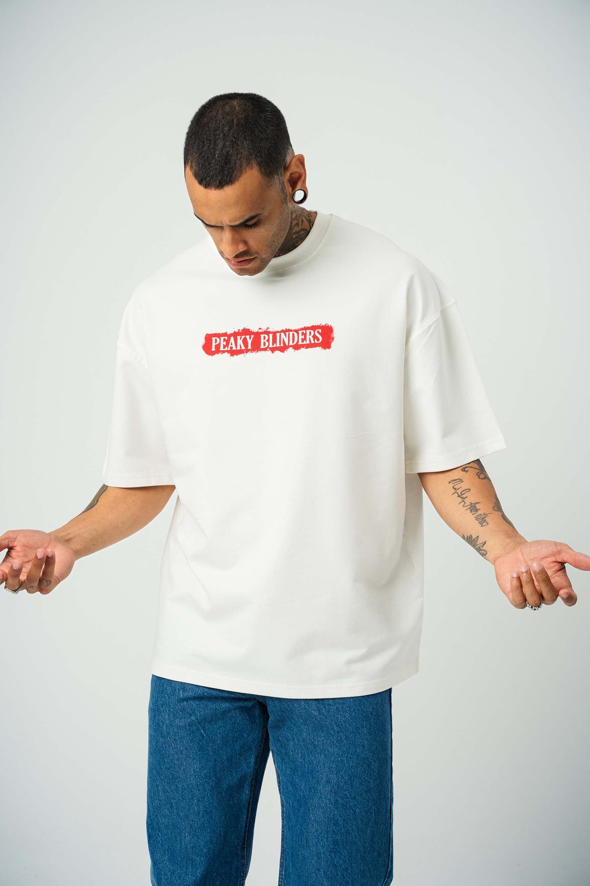 Peaky Blinders Baskılı Beyaz Oversize T-Shirt
