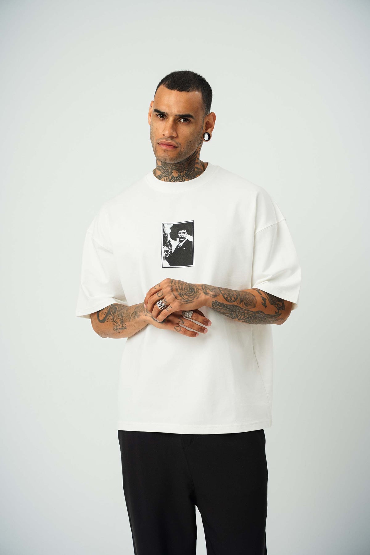 Scarface Baskılı Beyaz Oversize T-Shirt