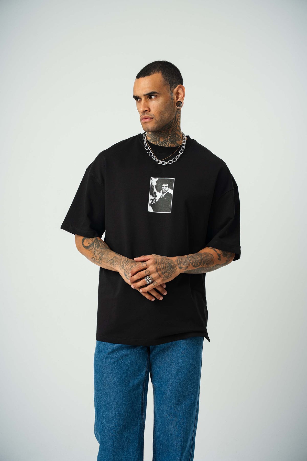Scarface Baskılı Siyah Oversize T-Shirt