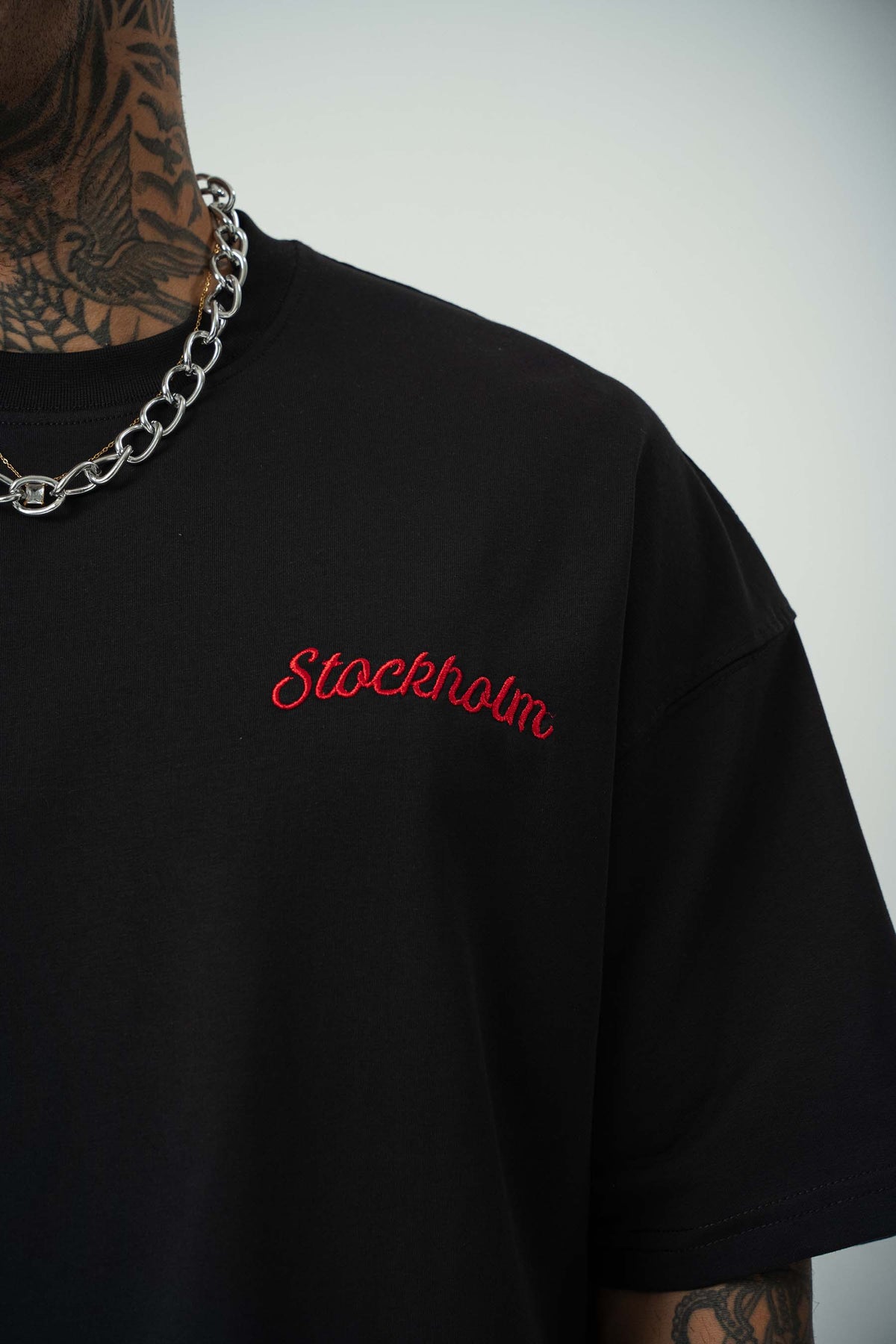 Stockholm Baskılı Siyah Oversize T-Shirt