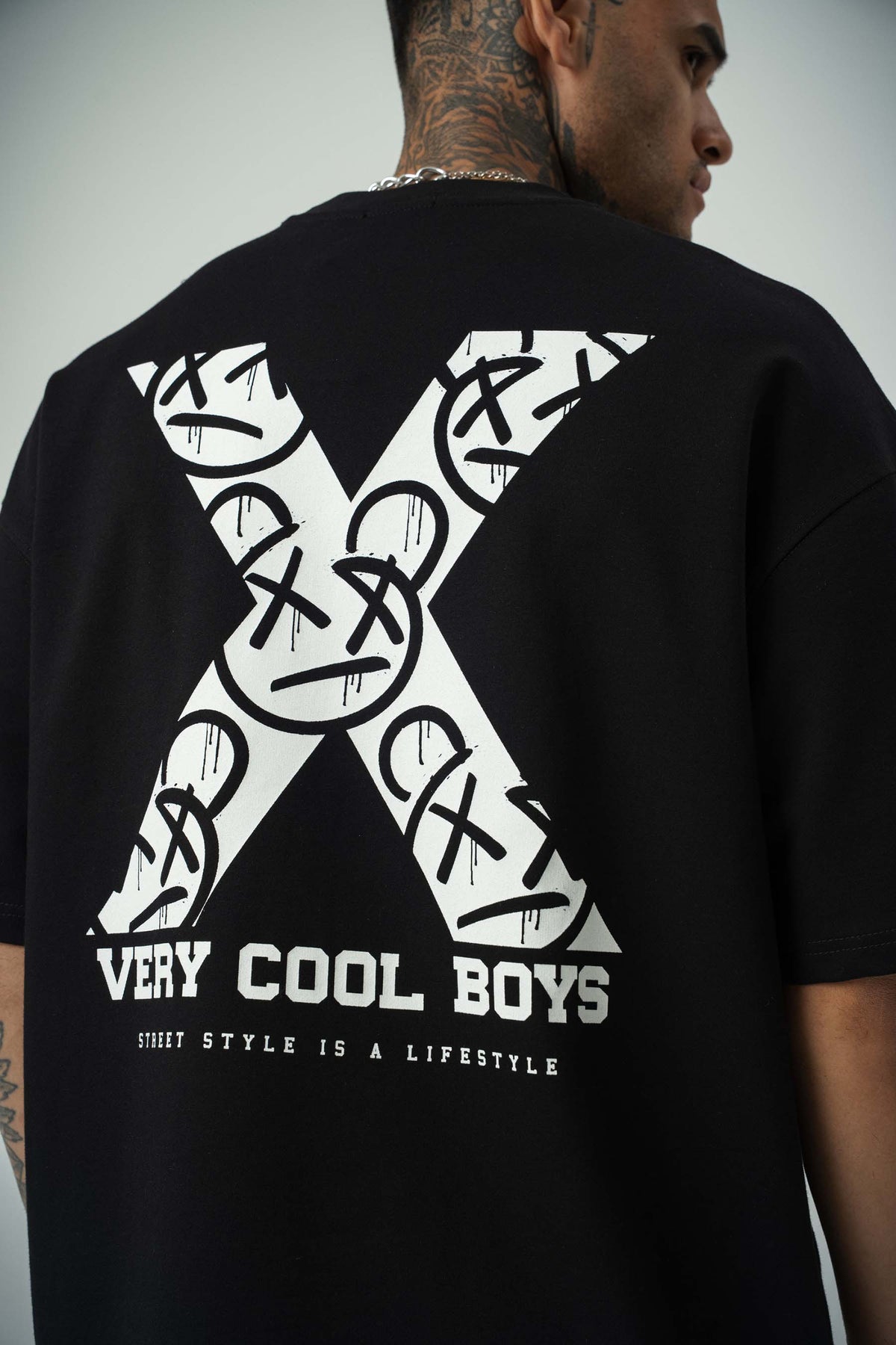 X Very Cool Boys Baskılı Siyah Oversize T-Shirt