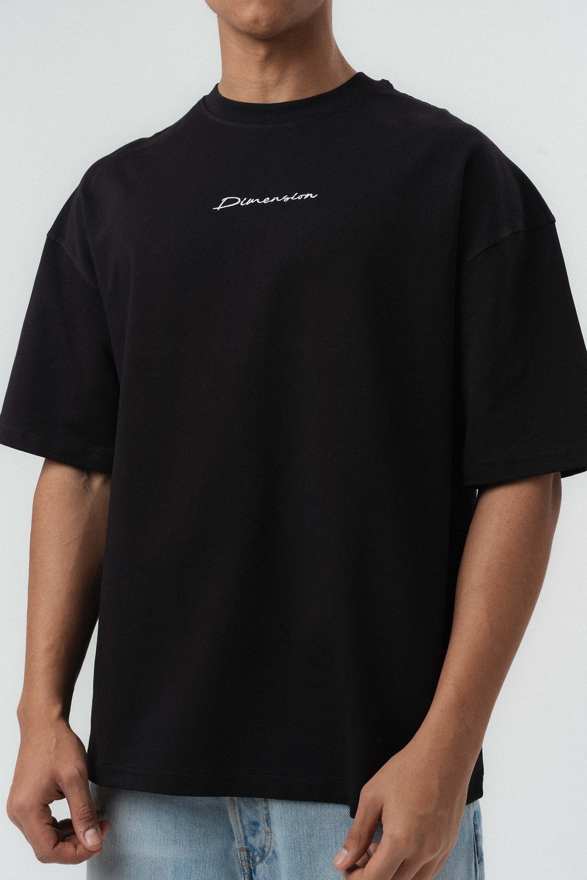 Etnik Desen Nakış Detaylı Siyah Oversize Baskılı T-Shirt