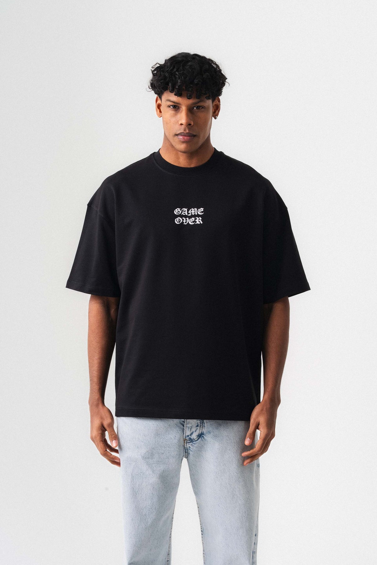 Game Over Siyah Oversize Baskılı T-Shirt
