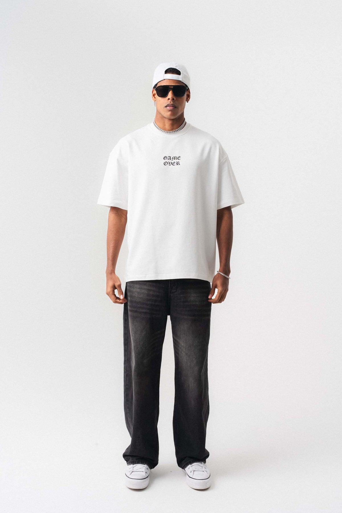 Game Over Beyaz Oversize Baskılı T-Shirt