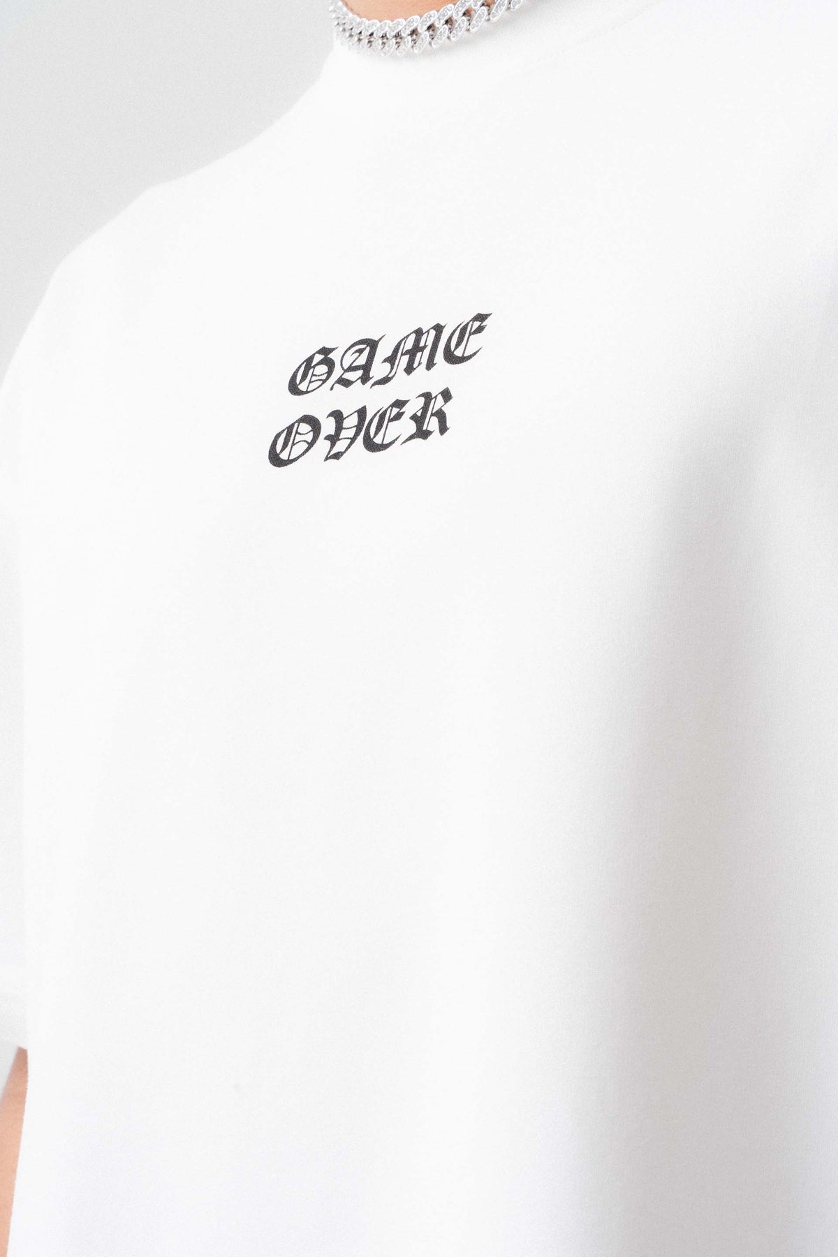 Game Over Beyaz Oversize Baskılı T-Shirt