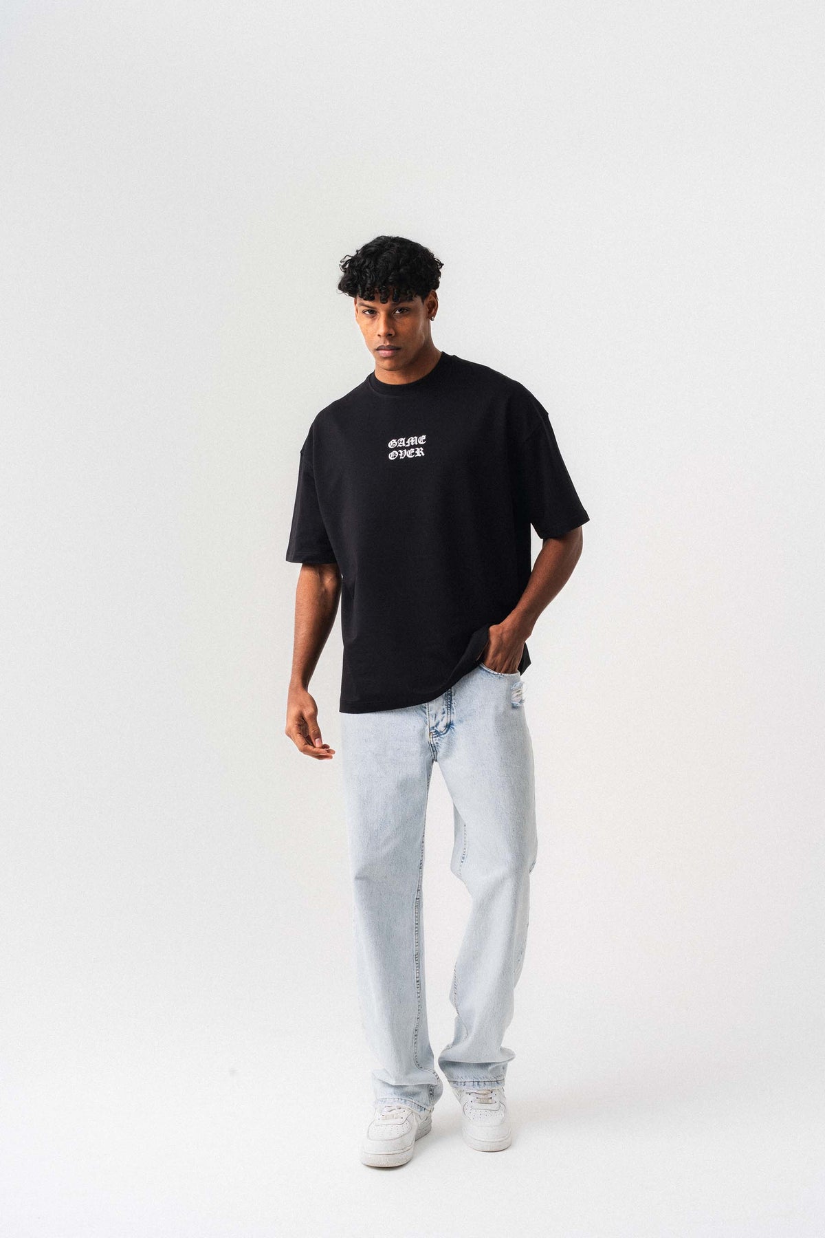 Game Over Siyah Oversize Baskılı T-Shirt