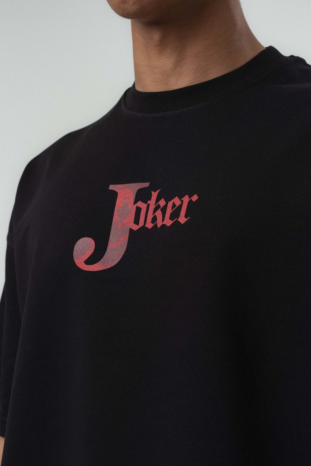 Joker Kabartmalı Siyah Oversize Baskılı T-Shirt