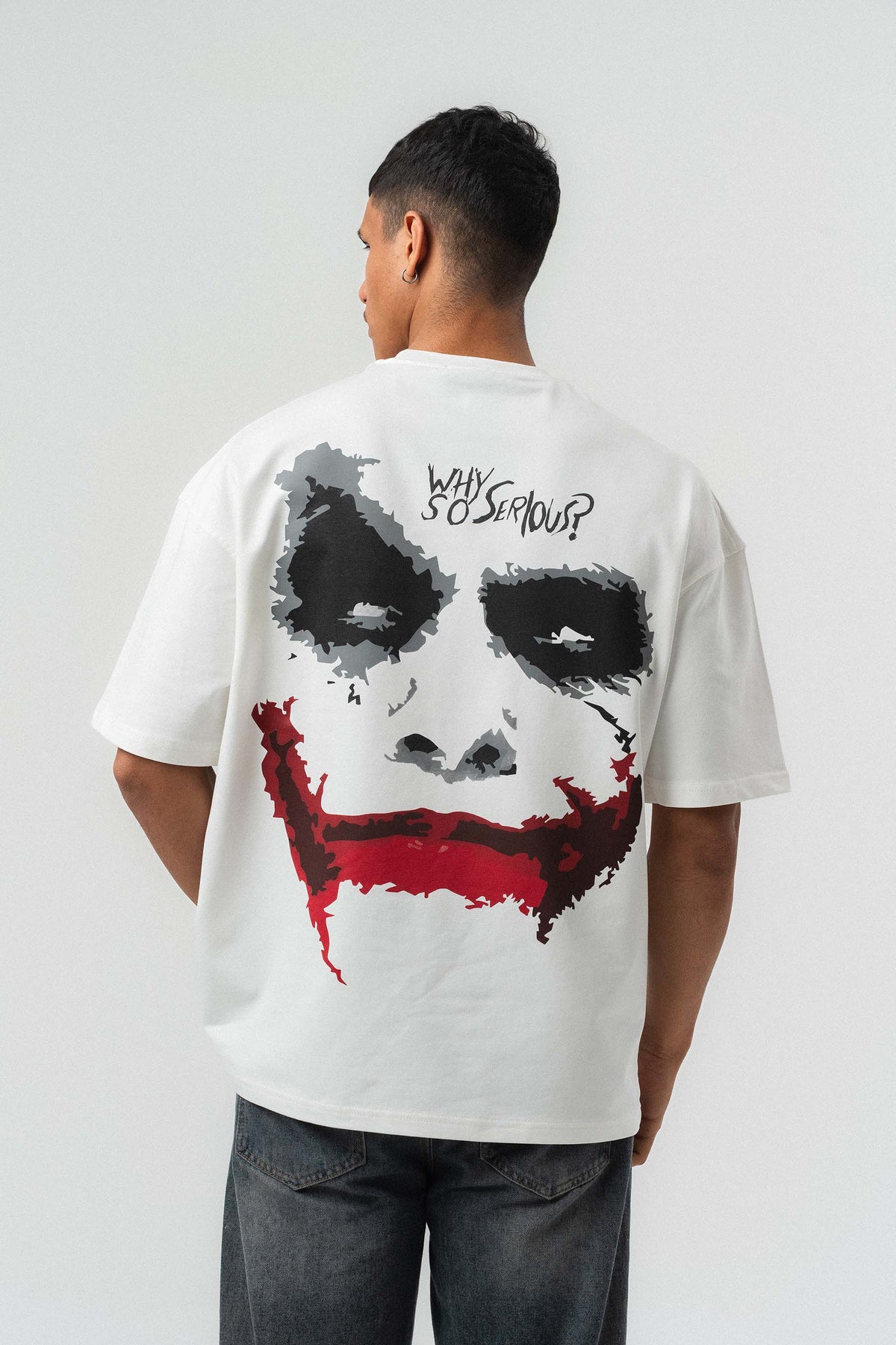 Why So Serious Nakışlı Beyaz Oversize Baskılı T-Shirt