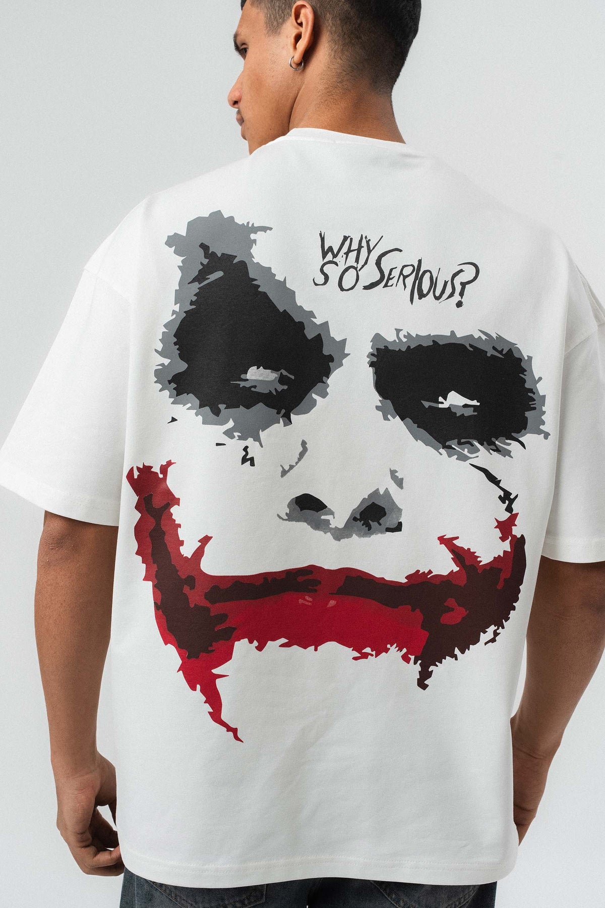 Why So Serious Nakışlı Beyaz Oversize Baskılı T-Shirt