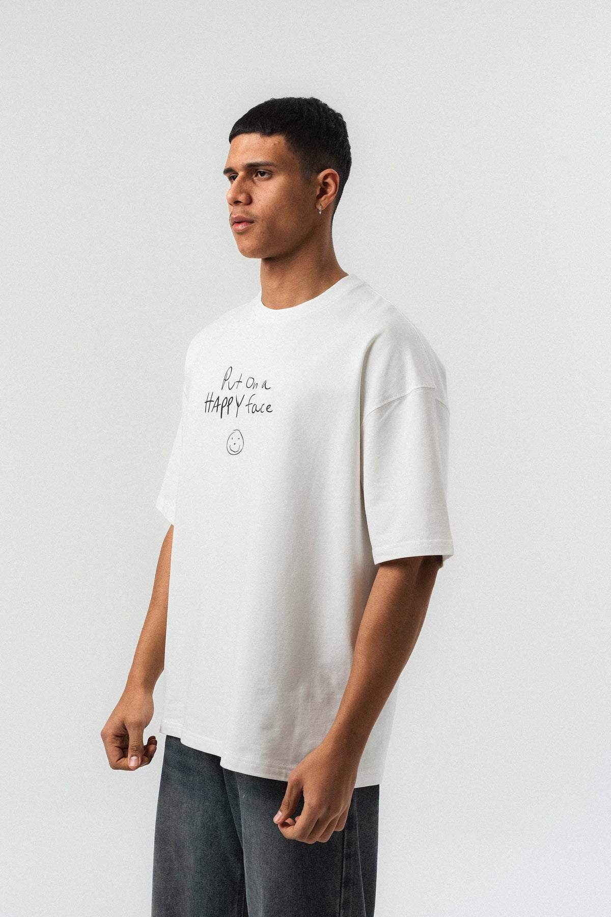 Joker Put On Happy Face Baskılı Beyaz Oversize Baskılı T-Shirt