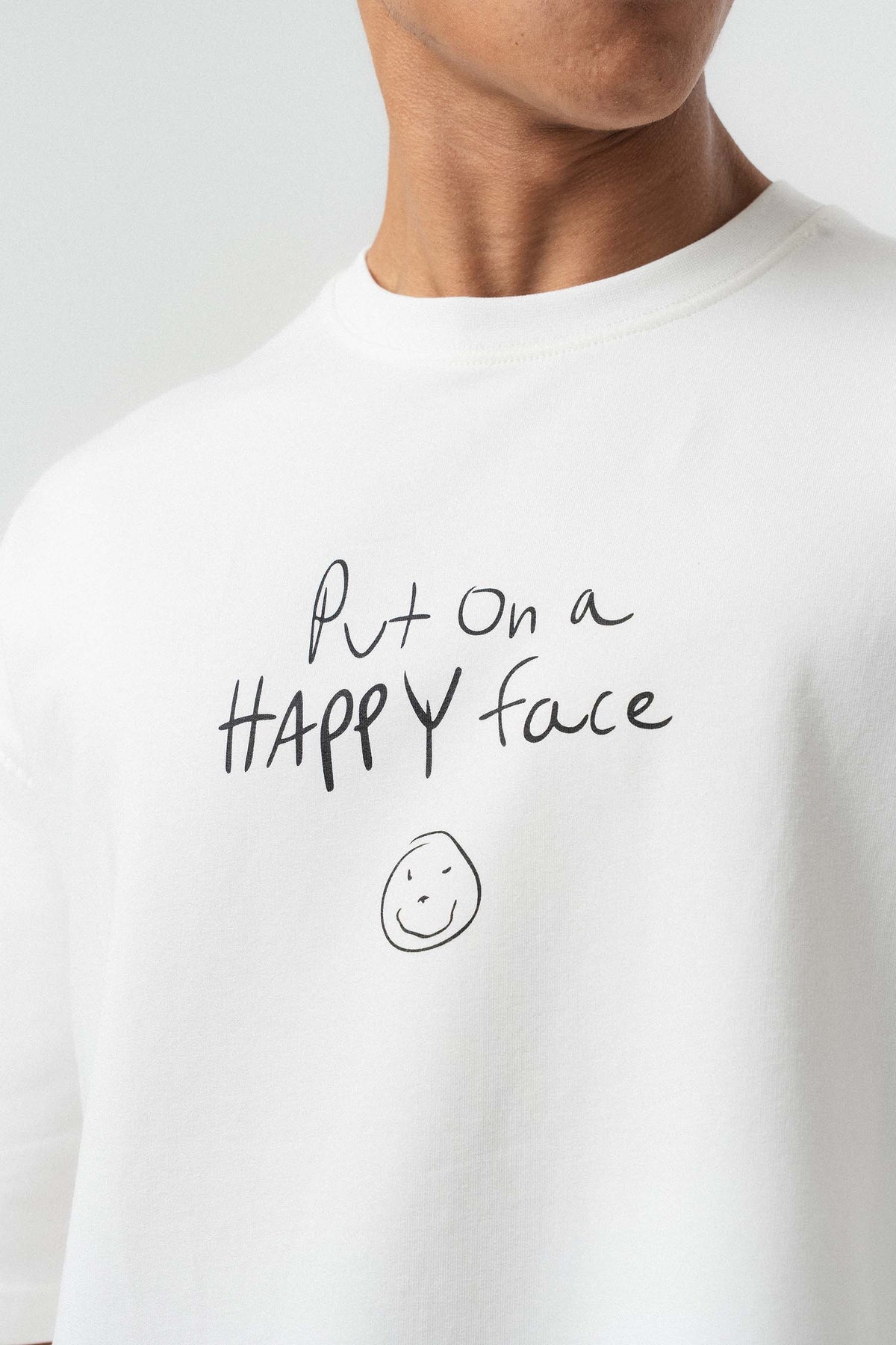 Joker Put On Happy Face Baskılı Beyaz Oversize Baskılı T-Shirt