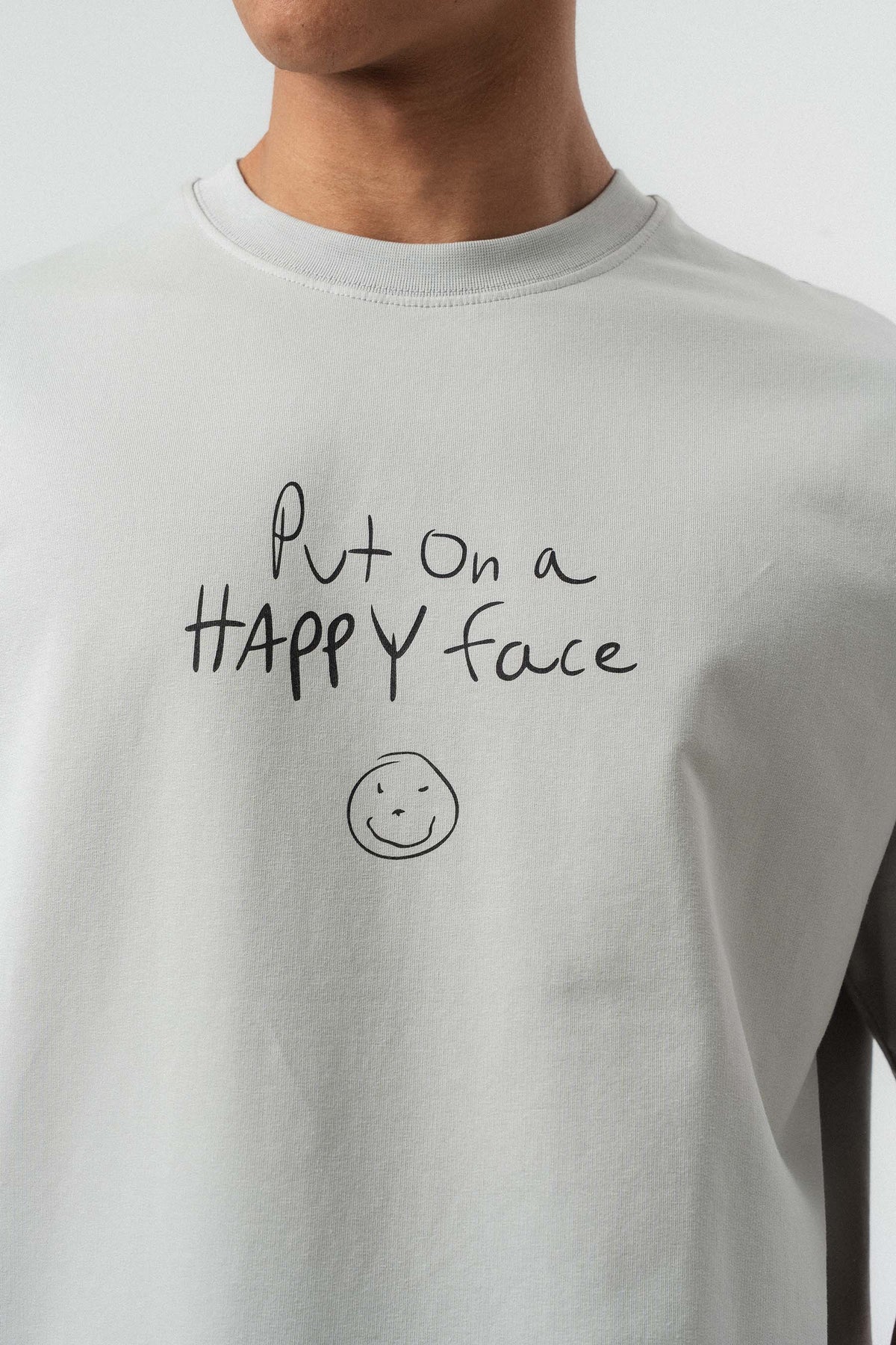 Joker Put On Happy Face Baskılı Gri Oversize Baskılı T-Shirt