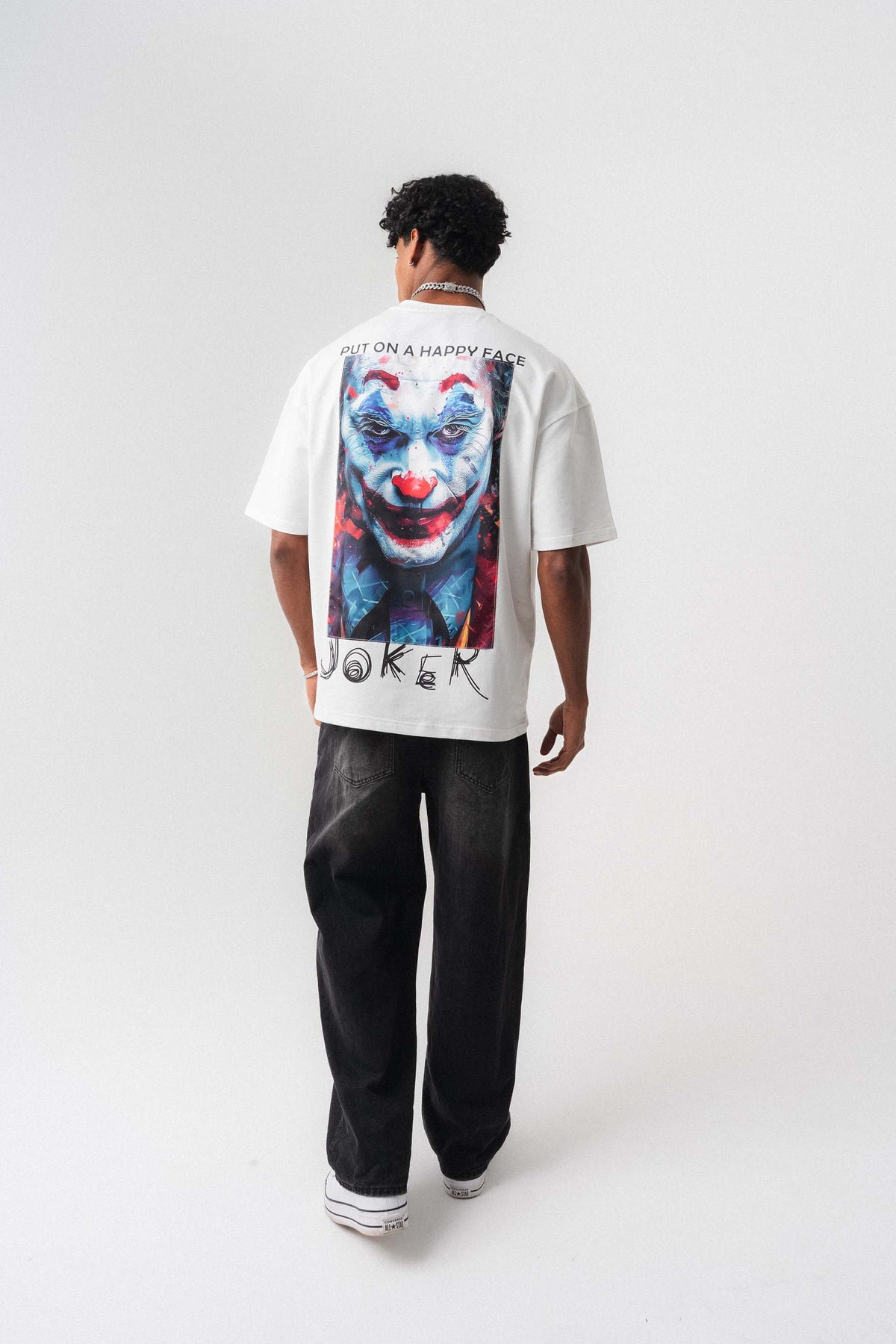 Joker Put On Happy Face Beyaz Oversize Baskılı T-Shirt