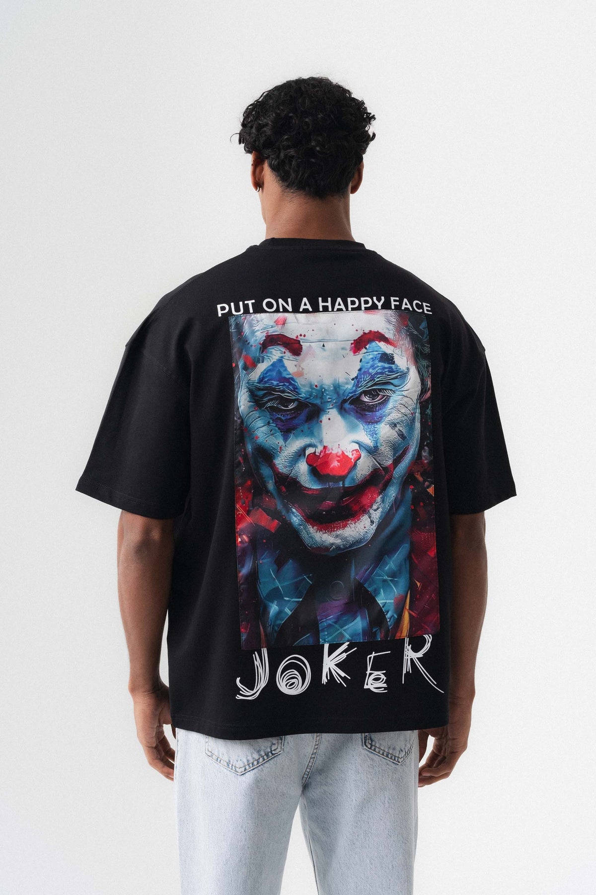 Joker Put On Happy Face Siyah Oversize Baskılı T-Shirt