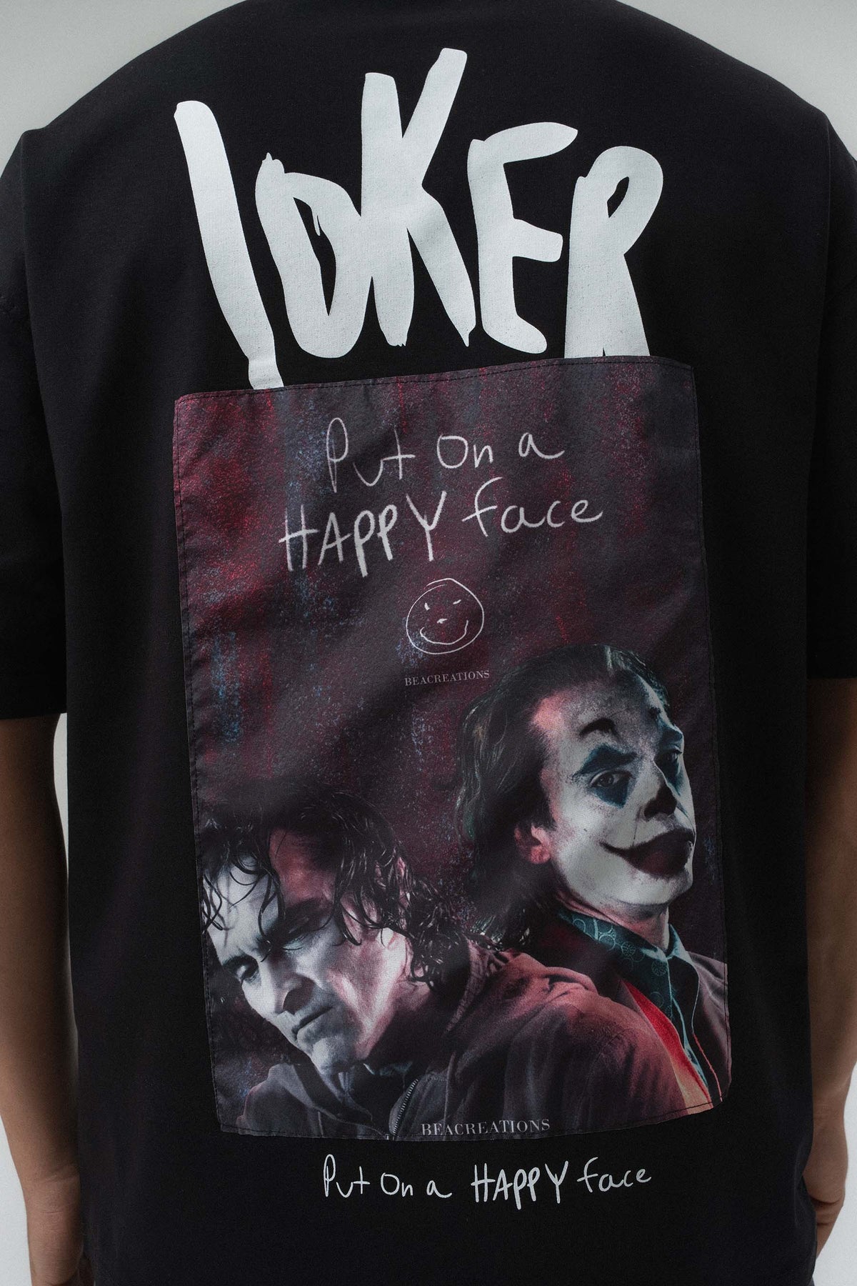 Joker Put On Happy Face Baskılı Siyah Oversize Baskılı T-Shirt