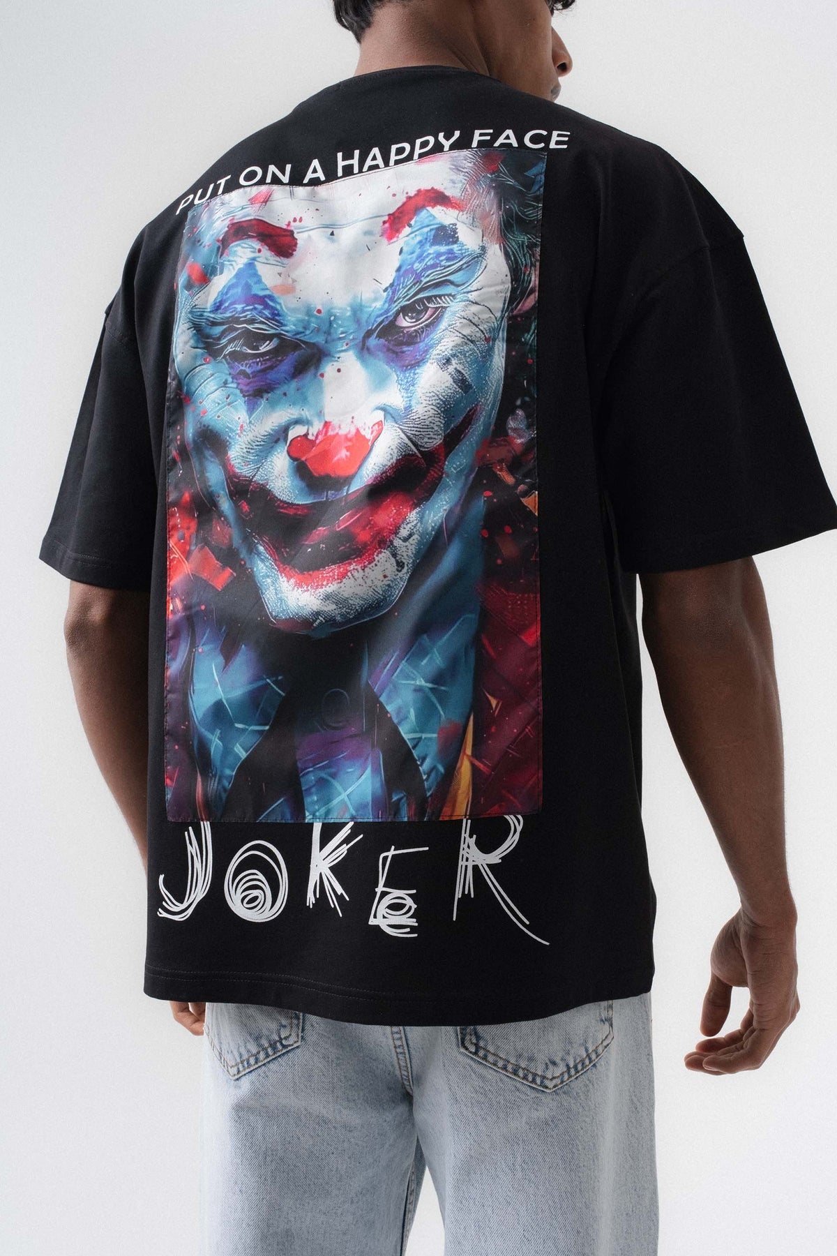 Joker Put On Happy Face Siyah Oversize Baskılı T-Shirt