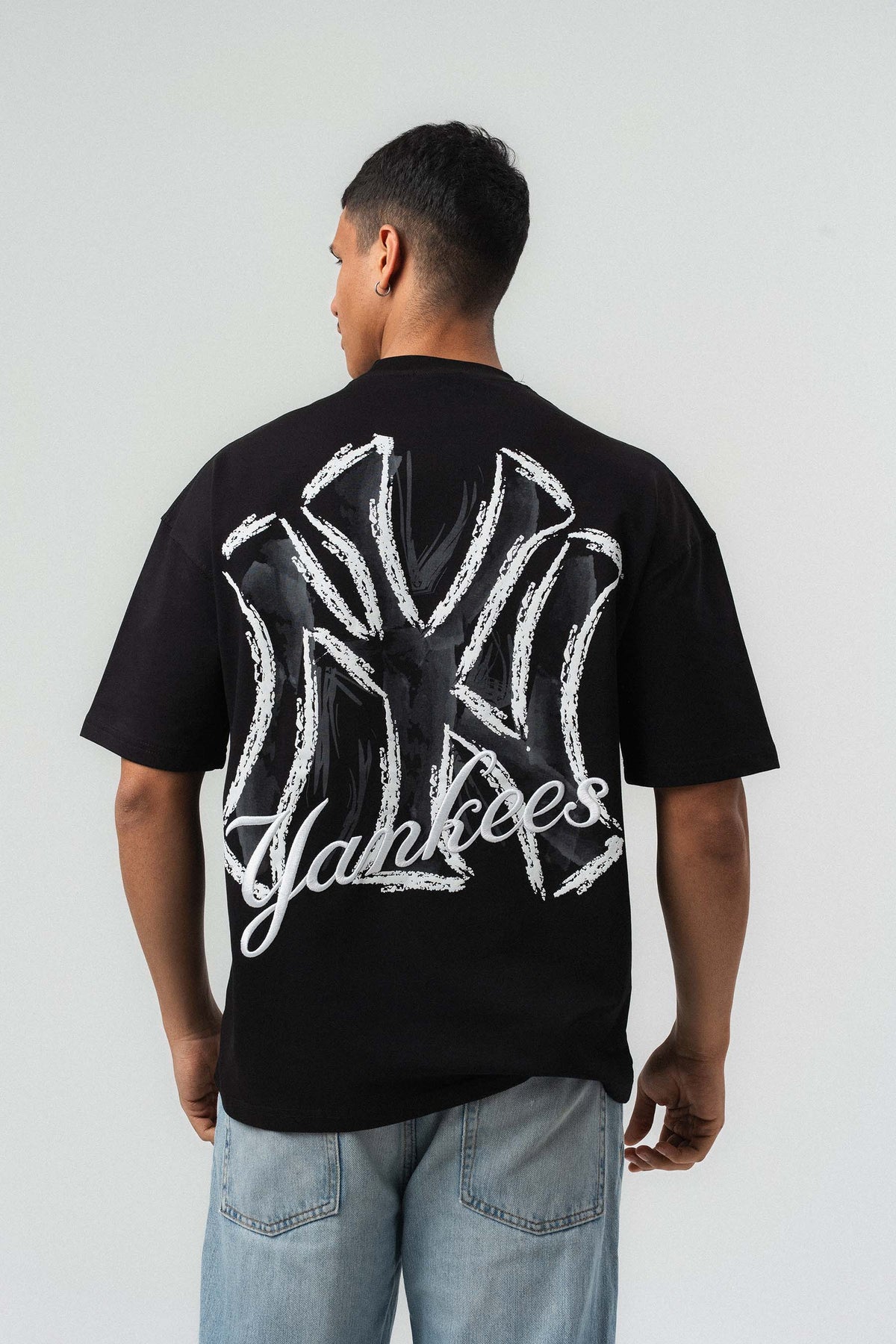 Yankees Kabartmalı Oversize Baskılı T-Shirt Siyah