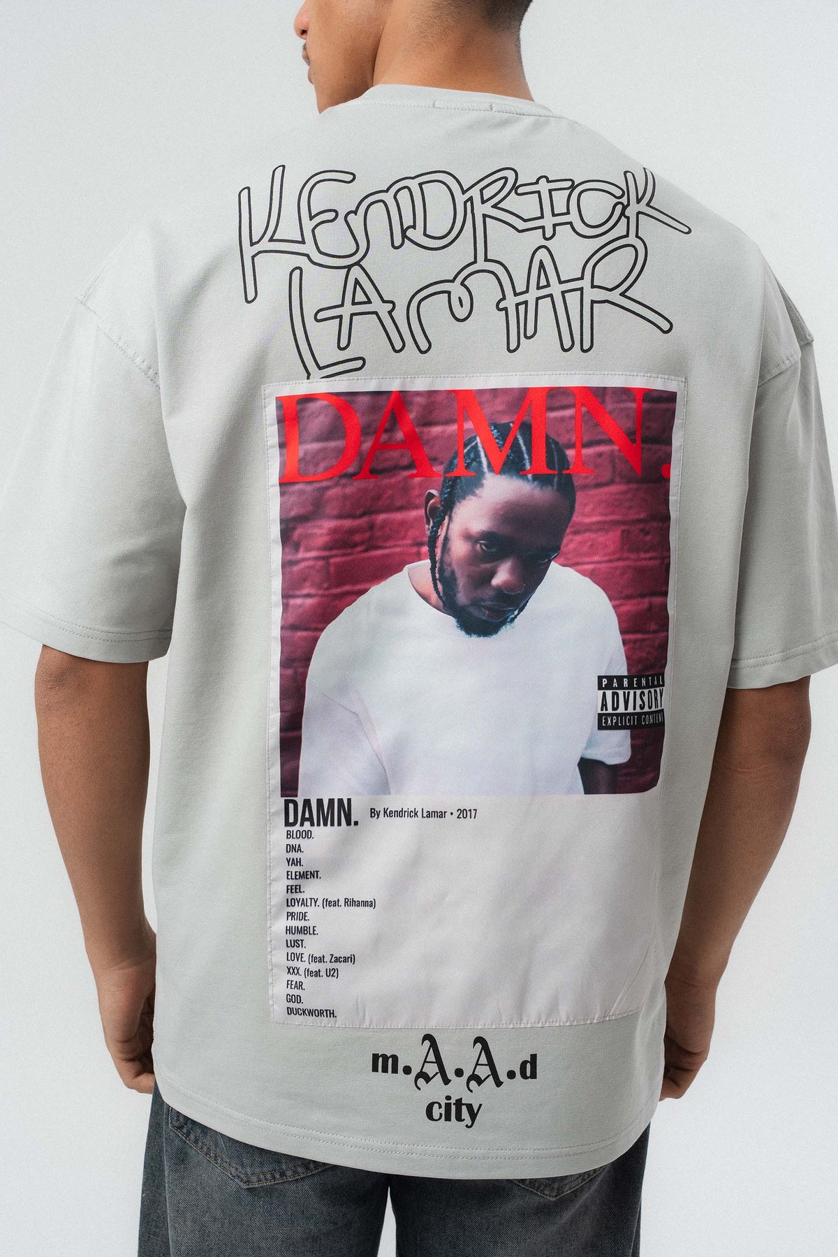 Kendrick Lamar Baskılı Gri Oversize Baskılı T-Shirt