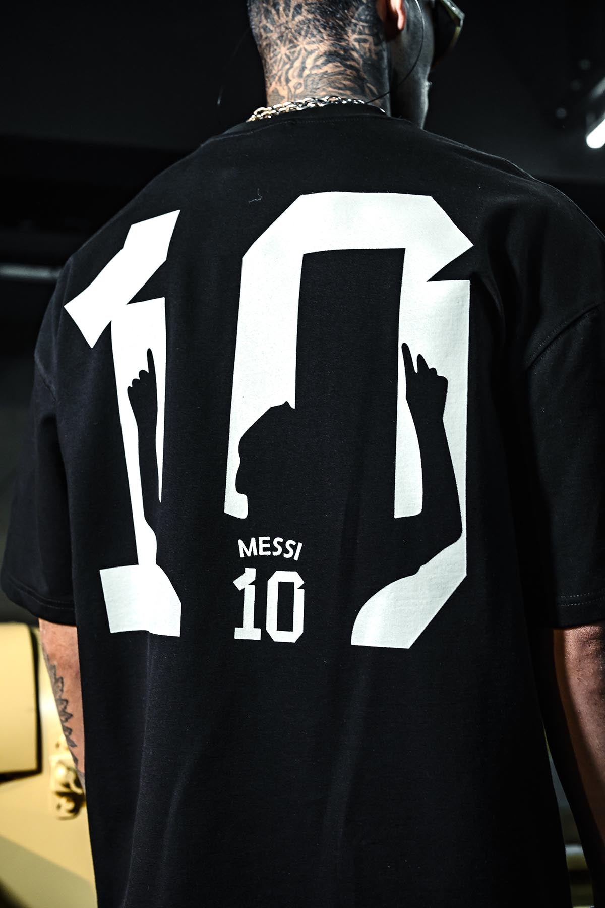 Messi Number 10 Printed Oversize Black T-Shirt