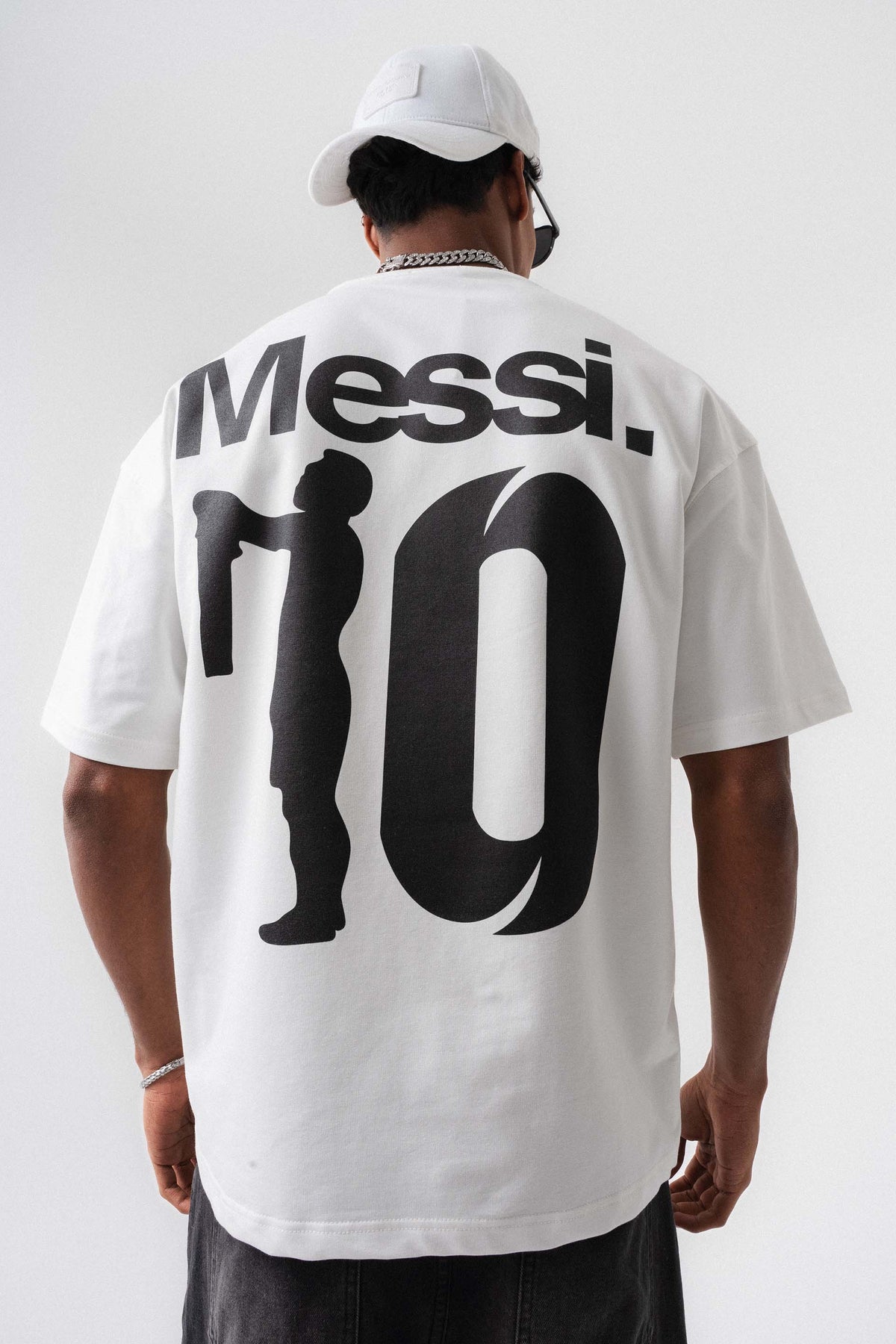 Messi 10 Beyaz Oversize Baskılı T-Shirt
