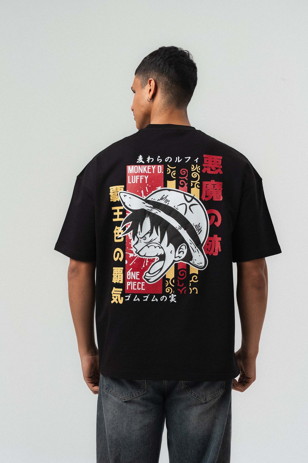 Monkey D Luffy Nakışlı Siyah Oversize Baskılı T-Shirt