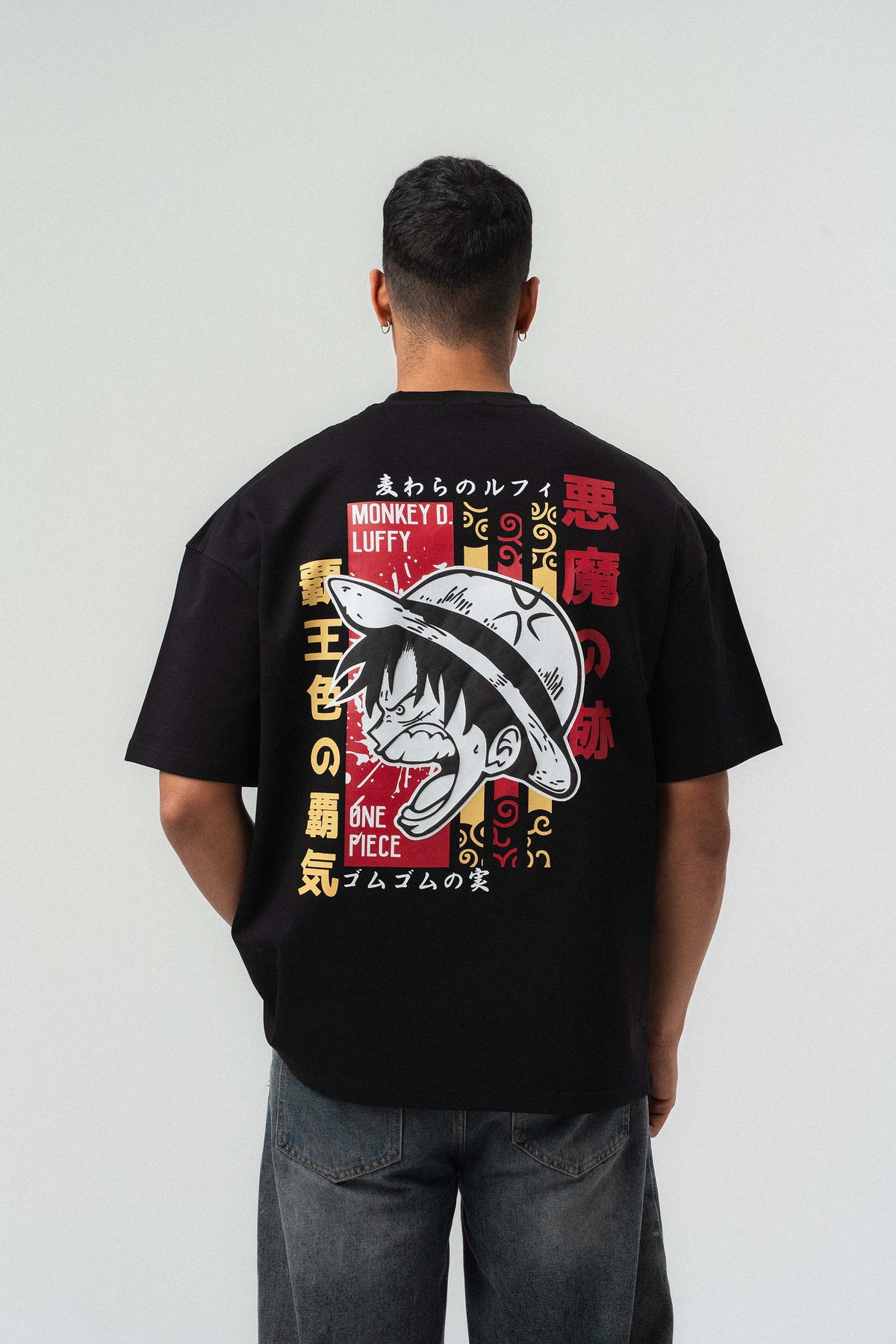 Monkey D Luffy Nakışlı Siyah Oversize Baskılı T-Shirt