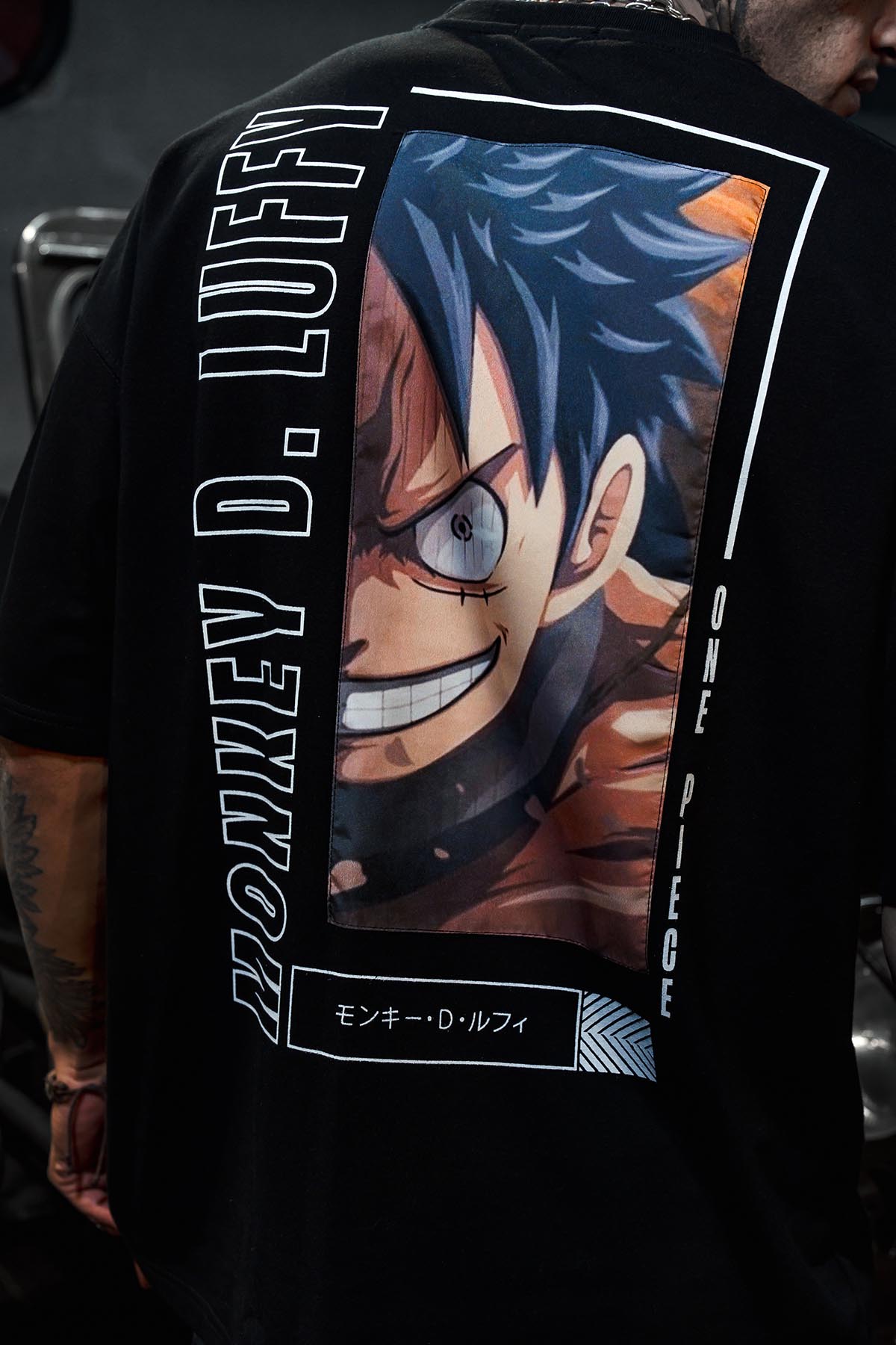 Monkey DLuffy Printed Oversize Black T-shirt