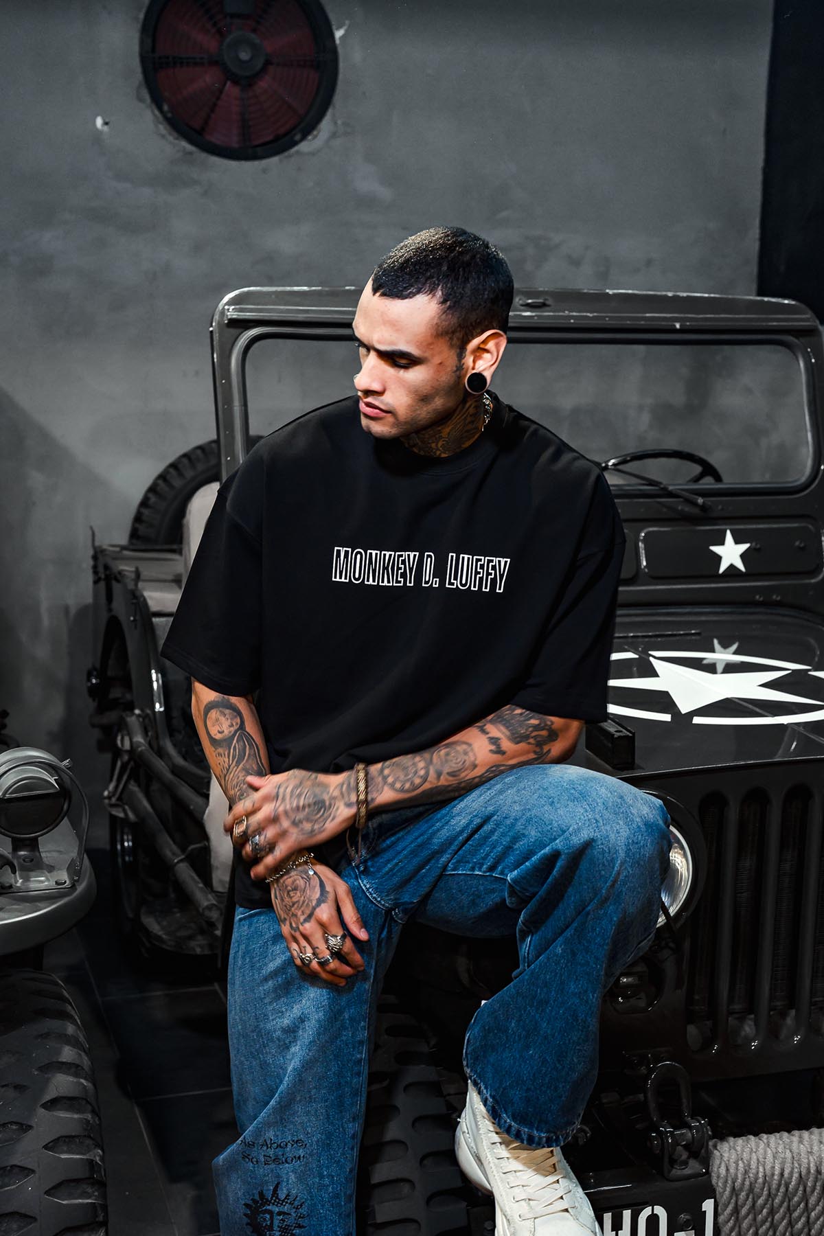Monkey DLuffy Printed Oversize Black T-shirt