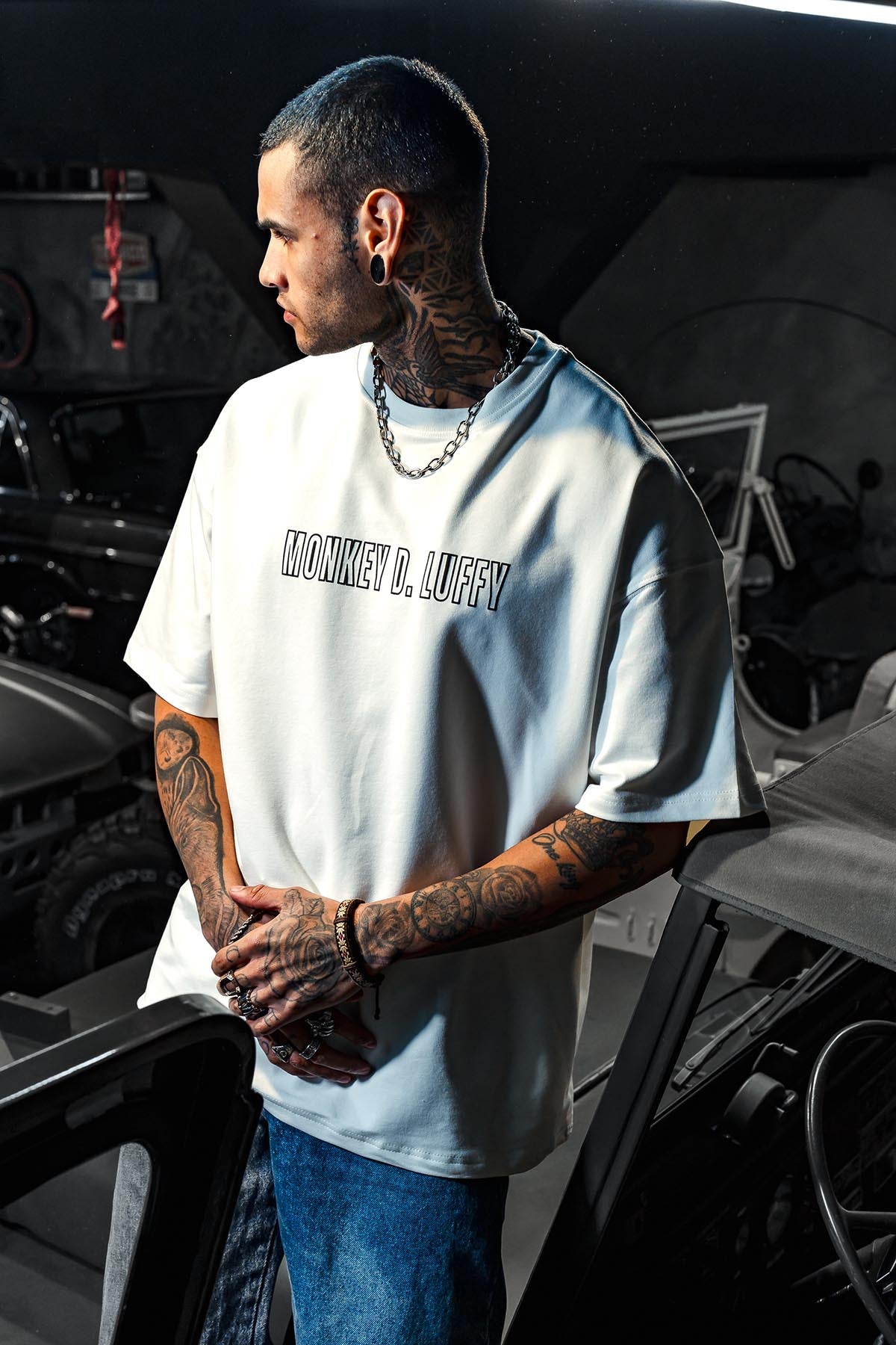 Monkey DLuffy Printed Oversize White T-shirt