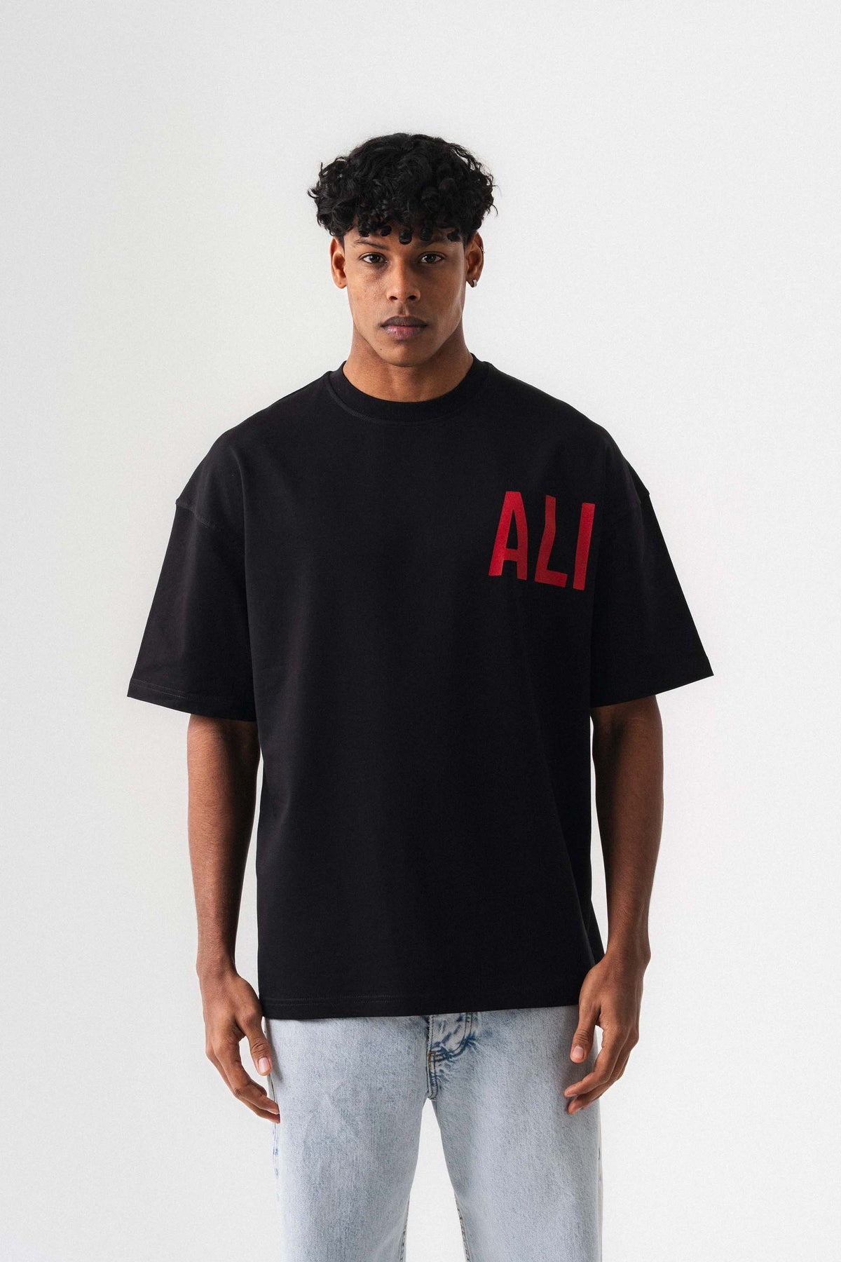 Muhammed Ali Siyah Oversize Baskılı T-Shirt
