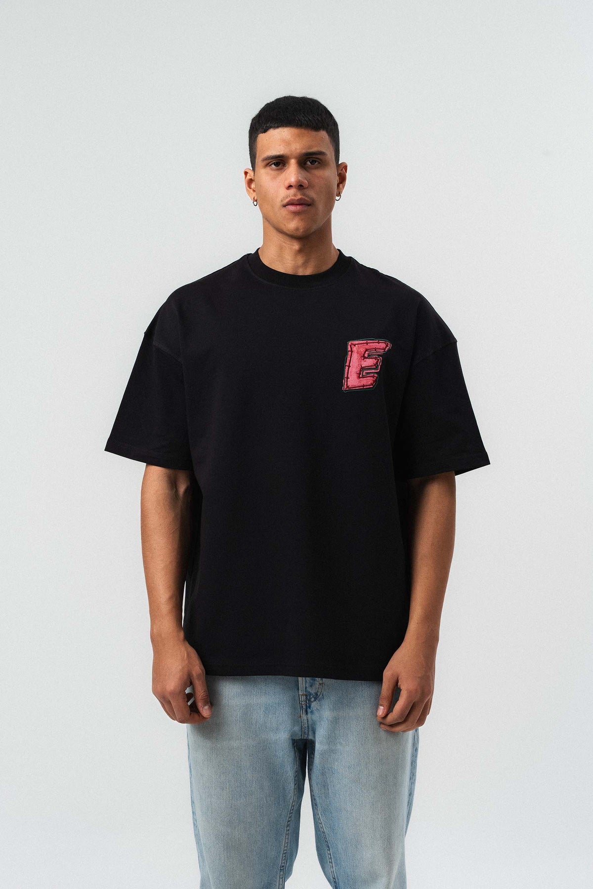 Yes Art ve Nakış Detaylı Siyah Premium Oversize Baskılı T-Shirt